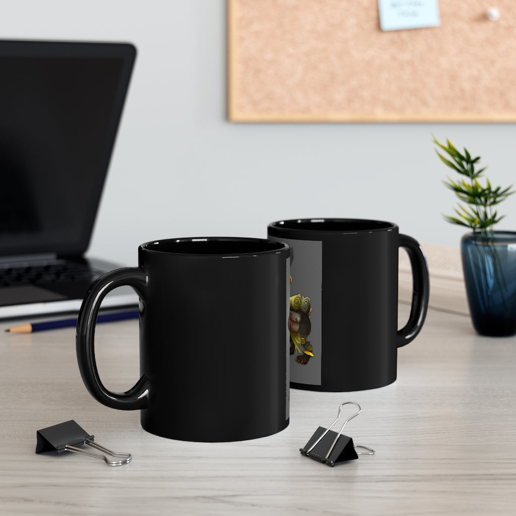 Black Amara Black mug, 11oz capacity, featuring a sleek design with rounded corners and a comfortable C-handle.