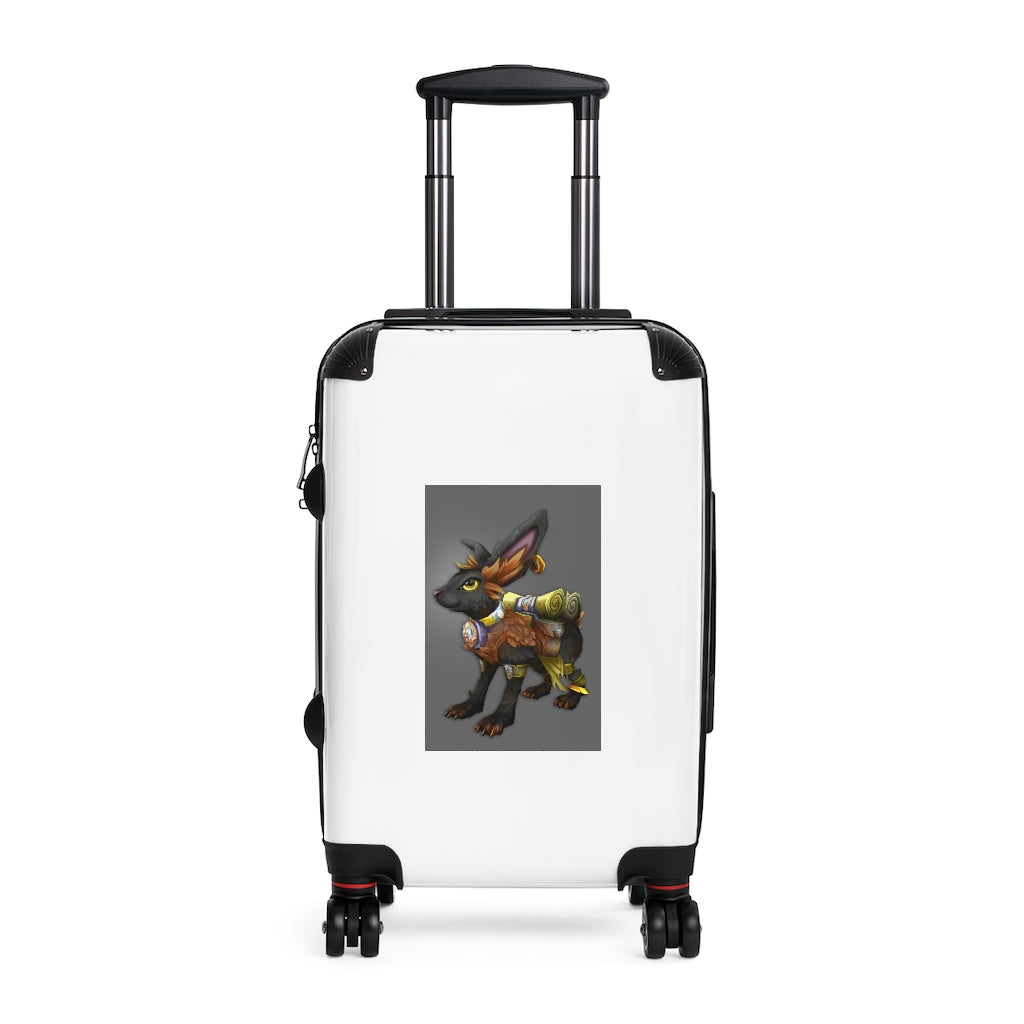 Black Amara Cabin Suitcase with personalized faux leather design, adjustable handle, and double wheels for easy travel.