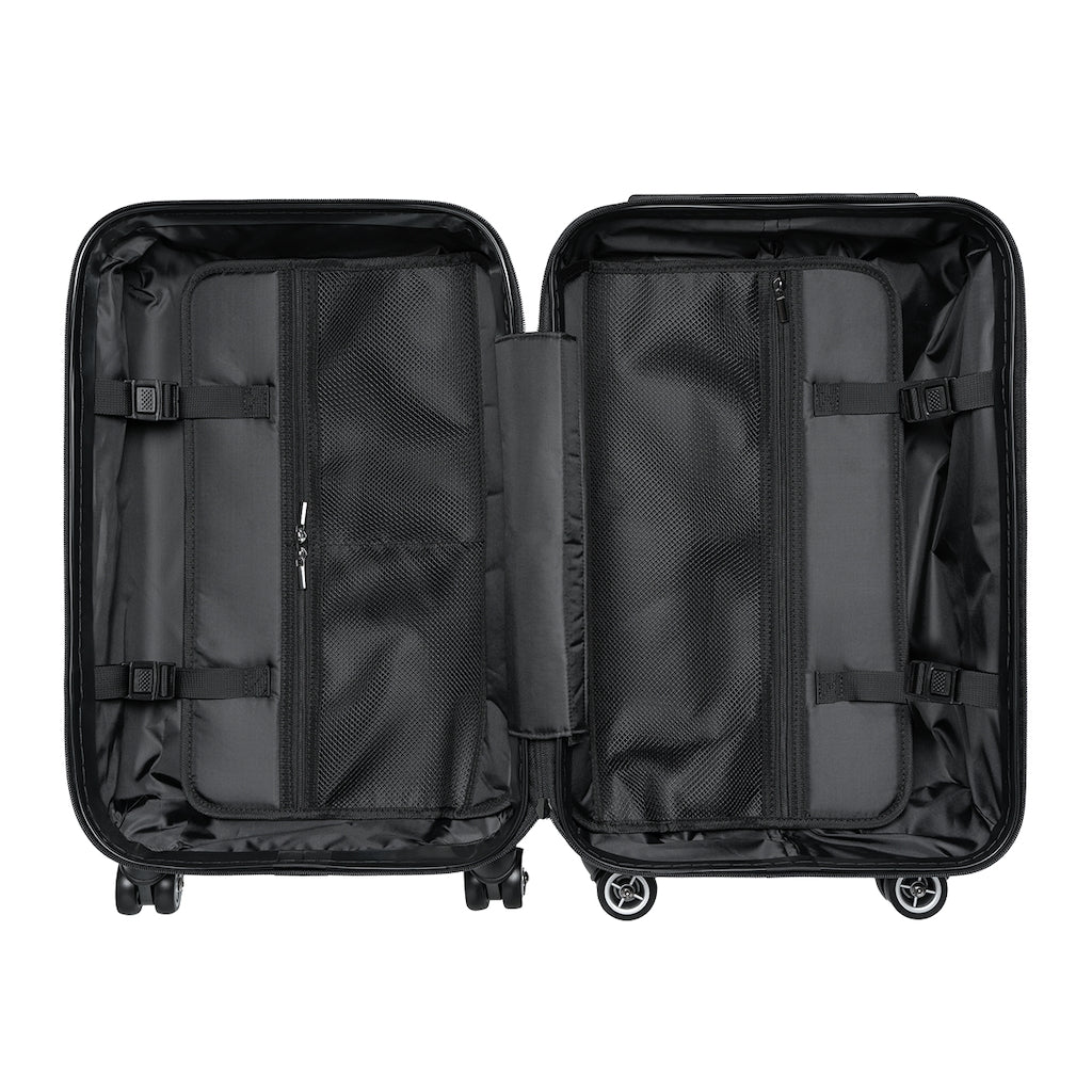 Black Amara Cabin Suitcase with personalized faux leather design, adjustable handle, and double wheels for easy travel.