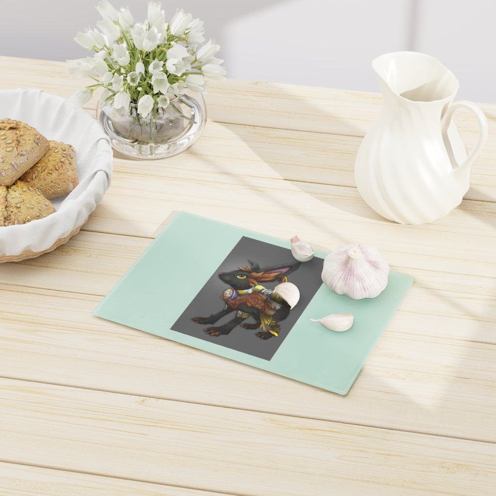 Black Amara Cutting Board made of tempered glass with rubber dots for stability, showcasing a sleek black design.