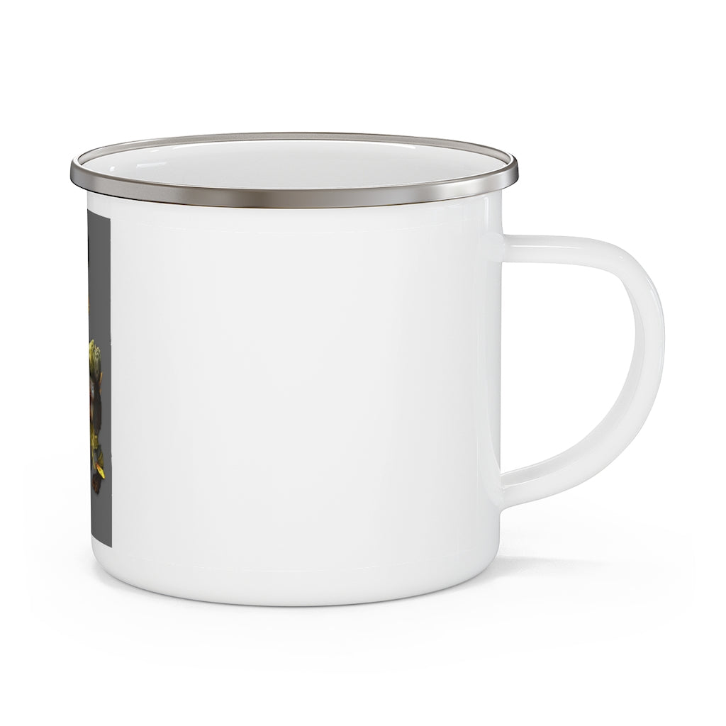 Black Amara Enamel Camping Mug with a sleek design, perfect for outdoor adventures and personalized printing.