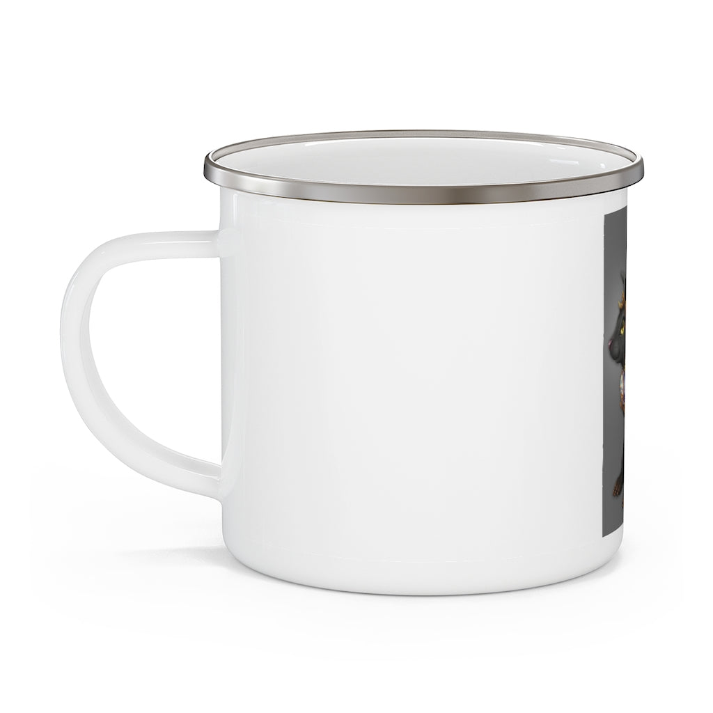 Black Amara Enamel Camping Mug with a sleek design, perfect for outdoor adventures and personalized printing.