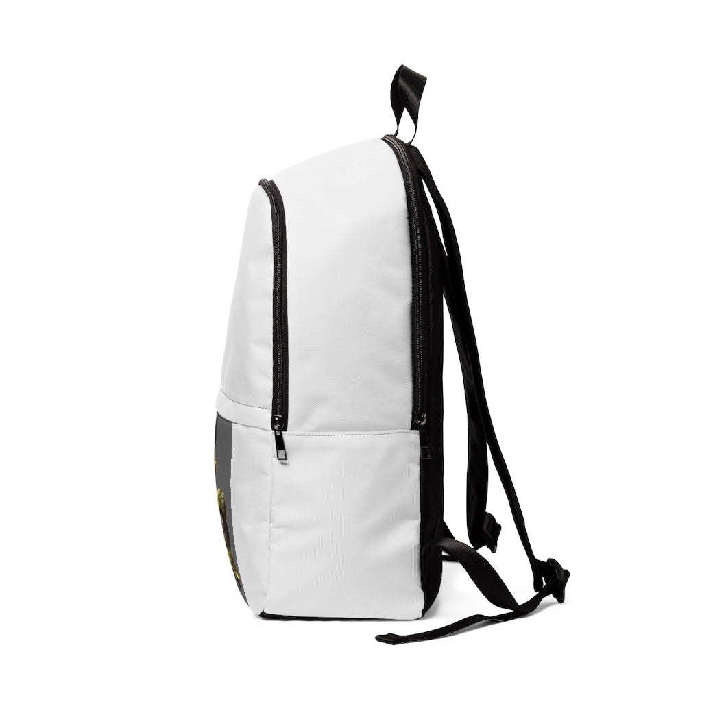 Black Amara Unisex Fabric Backpack with padded back panel and adjustable straps, ideal for school and travel.