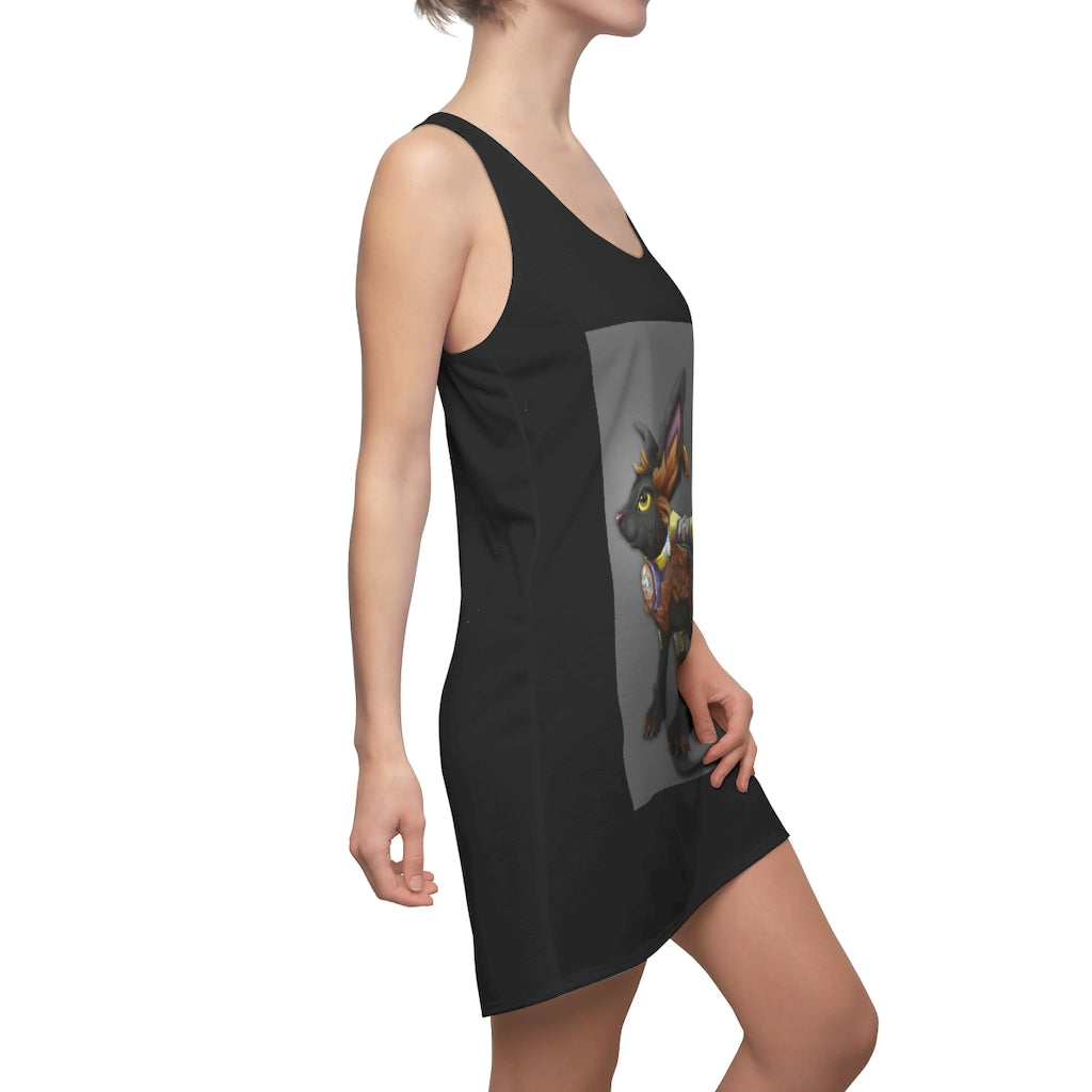 Black Amara Women's Cut & Sew Racerback Dress showcasing a stylish and feminine design with a sporty fit, made from high-quality polyester.