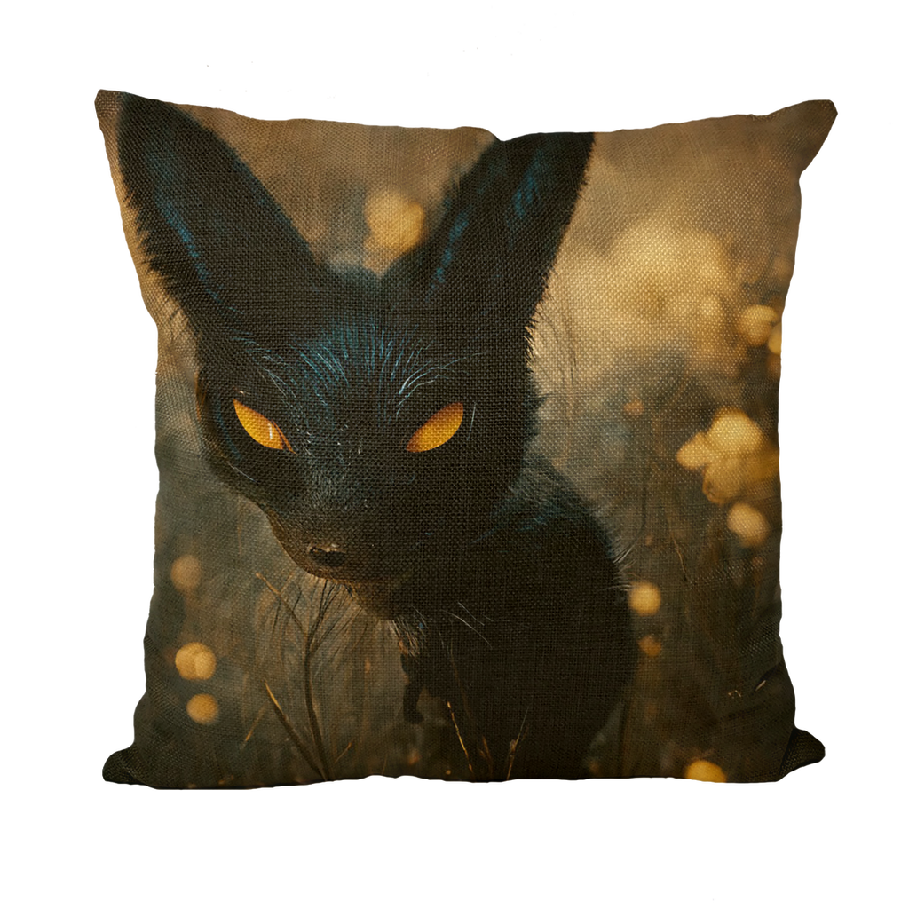 Black and orange throw pillows featuring a cute kitty cat design, perfect for home decor.