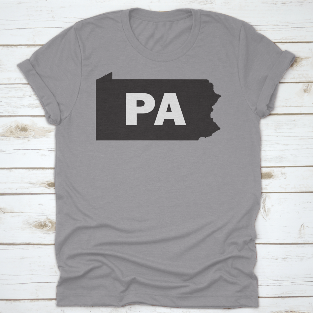 Black and white silhouette map design of Pennsylvania on a cotton shirt, showcasing the state's outline in a stylish and modern way.