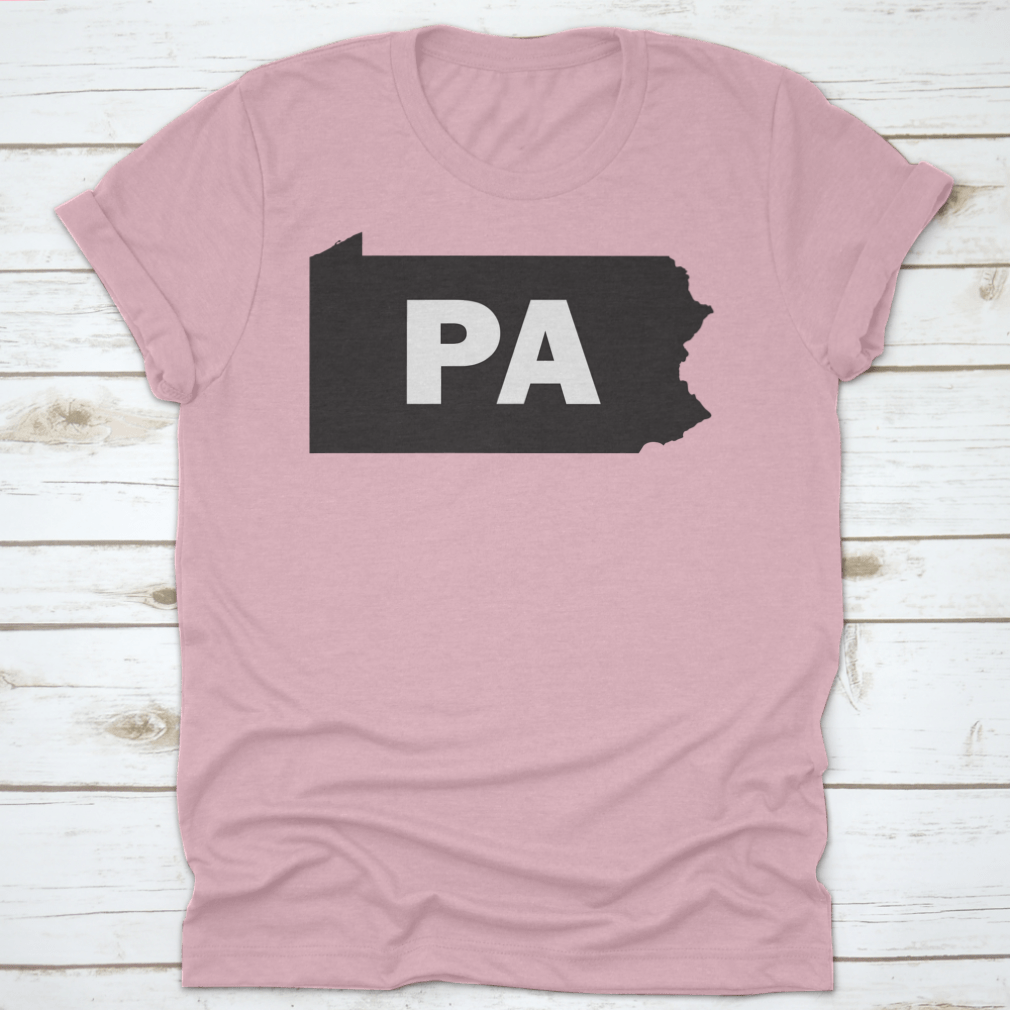 Black and white silhouette map design of Pennsylvania on a cotton shirt, showcasing the state's outline in a stylish and modern way.