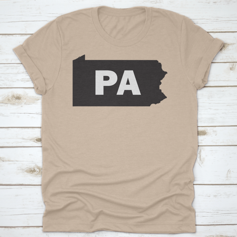 Black and white silhouette map design of Pennsylvania on a cotton shirt, showcasing the state's outline in a stylish and modern way.