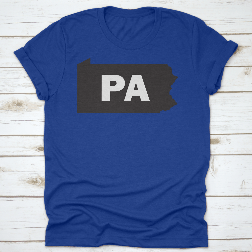 Black and white silhouette map design of Pennsylvania on a cotton shirt, showcasing the state's outline in a stylish and modern way.