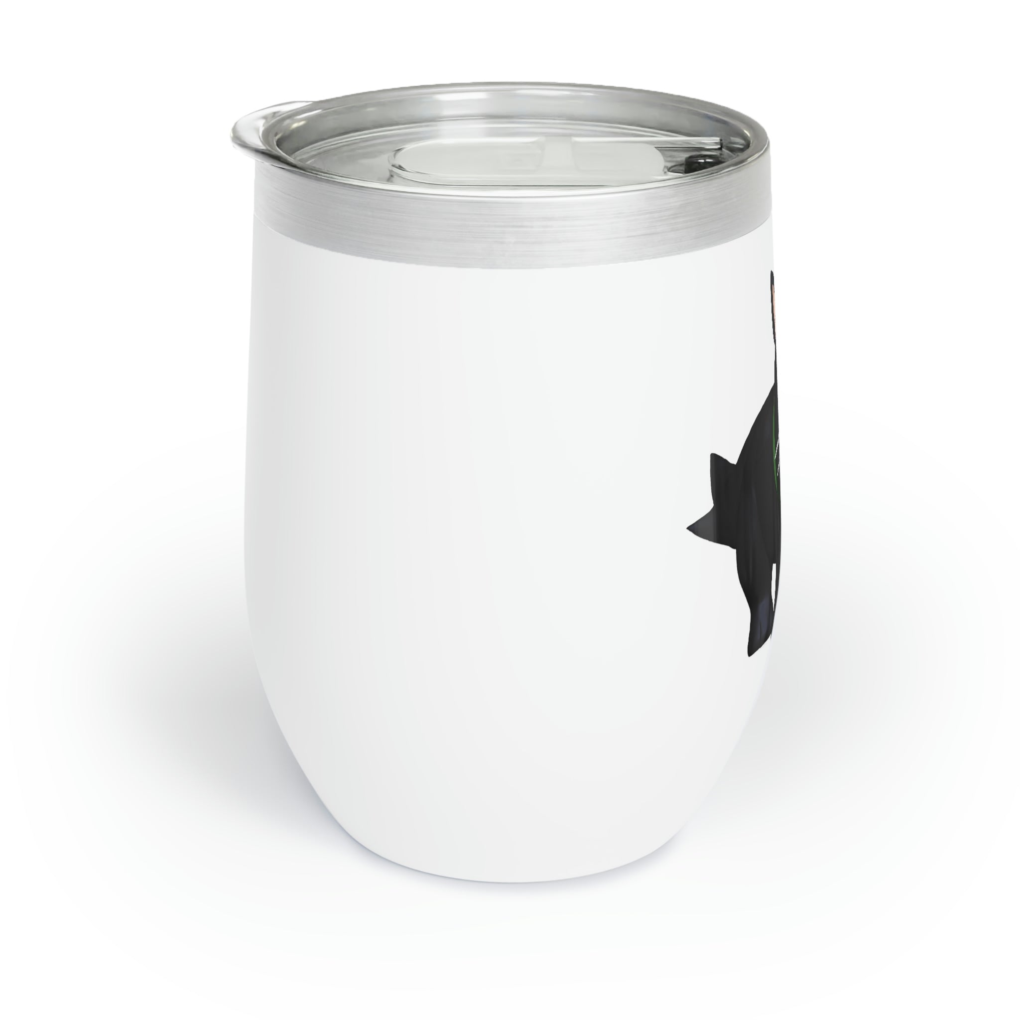 Black Cat Chill Wine Tumbler in stainless steel with a sleek design, perfect for keeping drinks hot or cold.