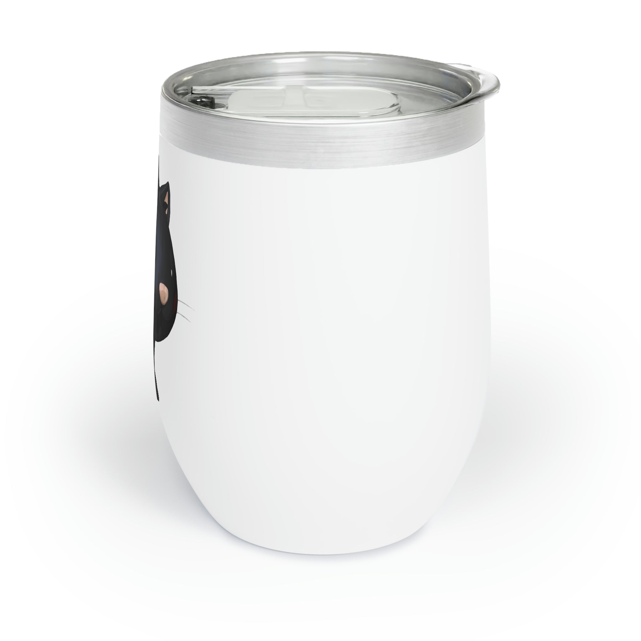 Black Cat Chill Wine Tumbler in stainless steel with a sleek design, perfect for keeping drinks hot or cold.