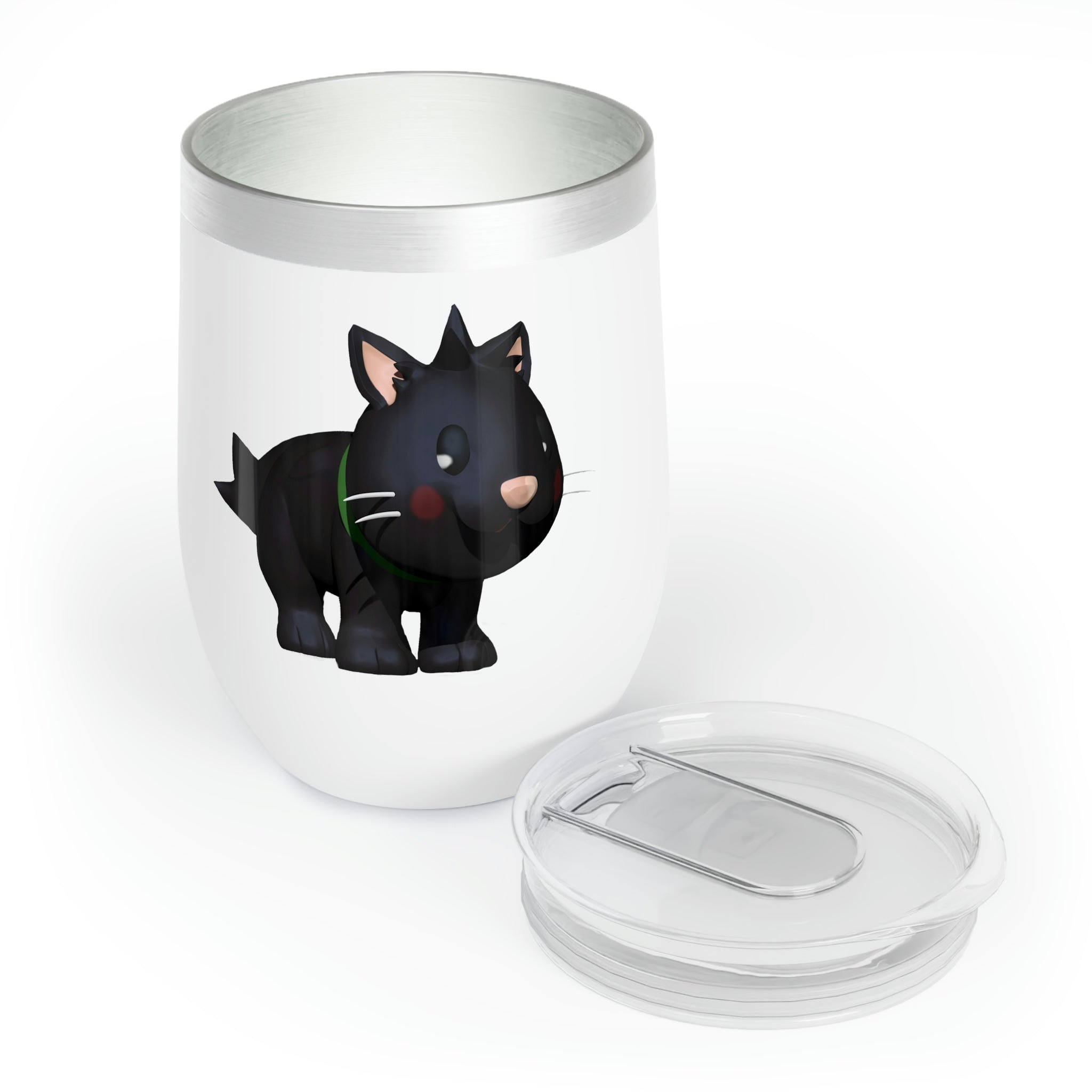 Black Cat Chill Wine Tumbler in stainless steel with a sleek design, perfect for keeping drinks hot or cold.