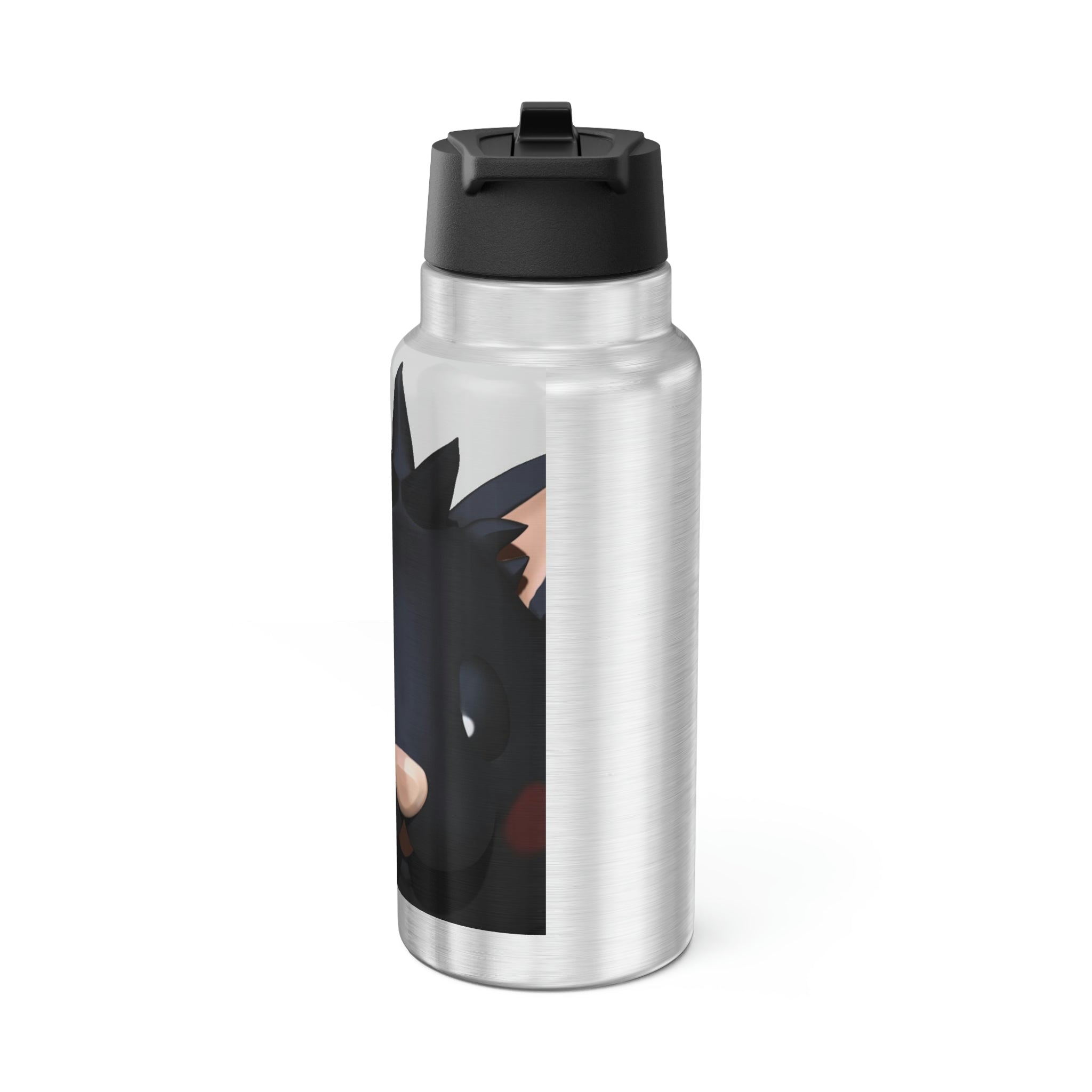 Black Cat Gator Tumbler, 32oz, stainless steel with a black plastic screw-on cap and a straw, featuring customizable design options.