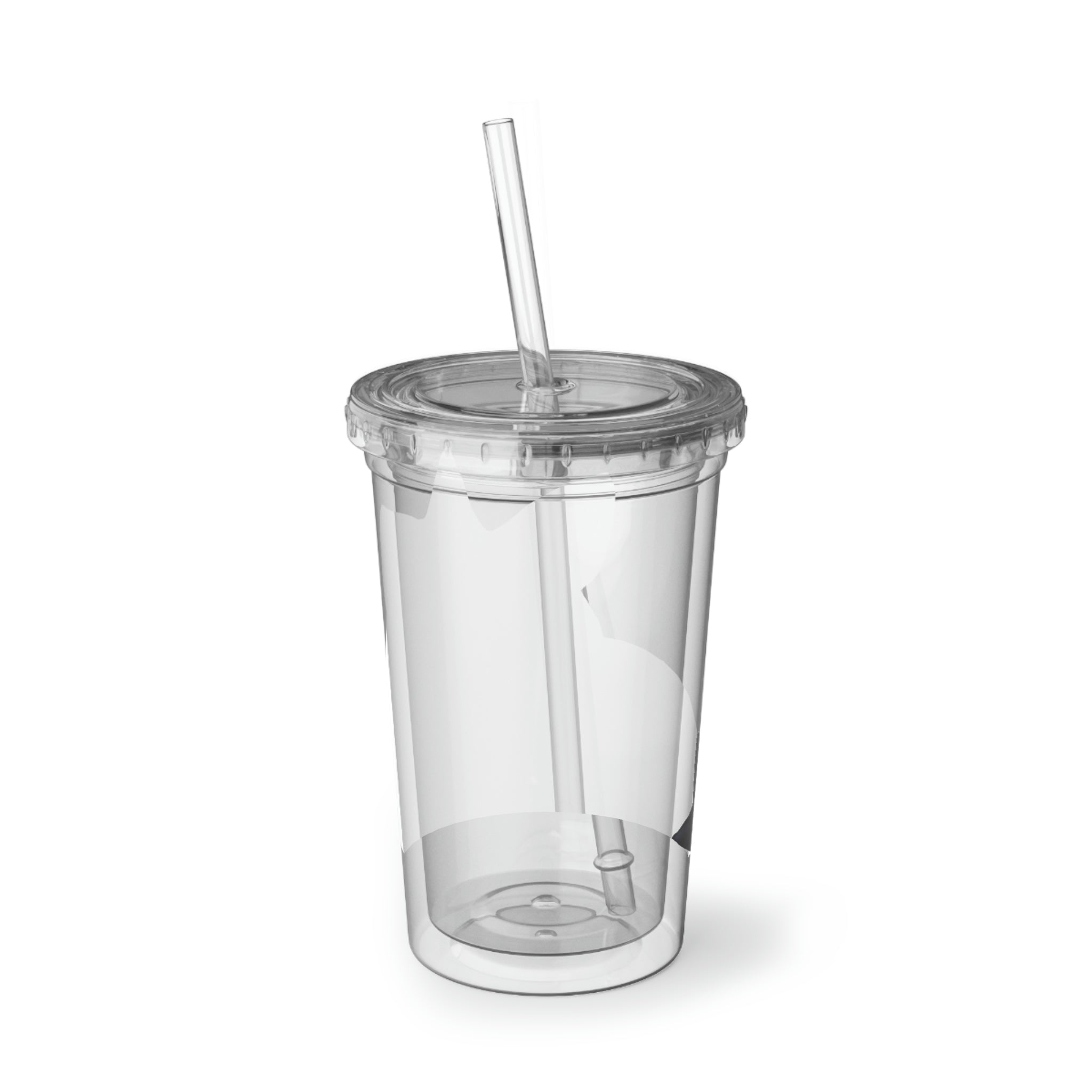 Black Cat Suave Acrylic Cup with double-wall insulation, featuring a plastic lid and straw, perfect for hot and cold beverages.