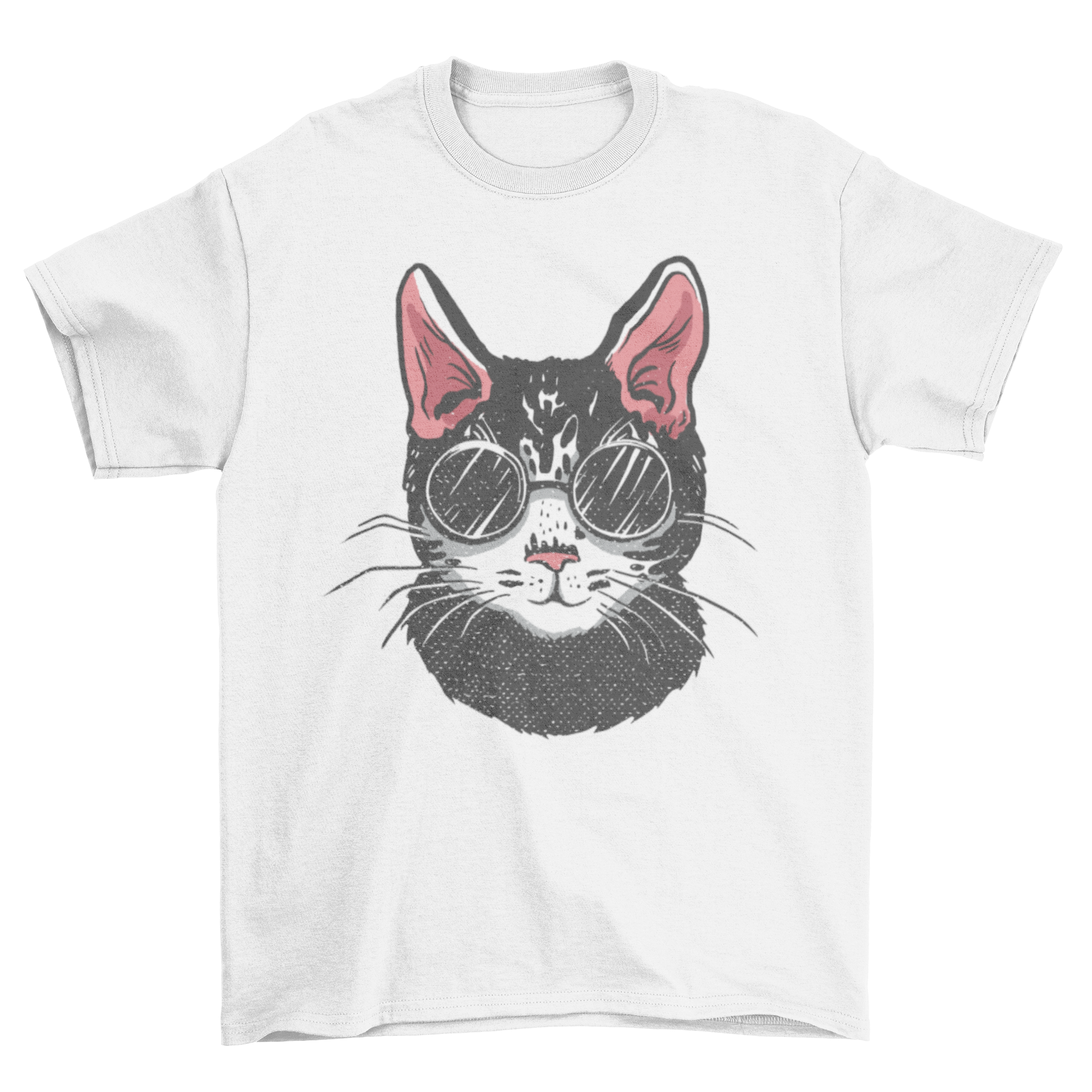 A stylish black t-shirt featuring a black cat wearing sunglasses, perfect for cat lovers.