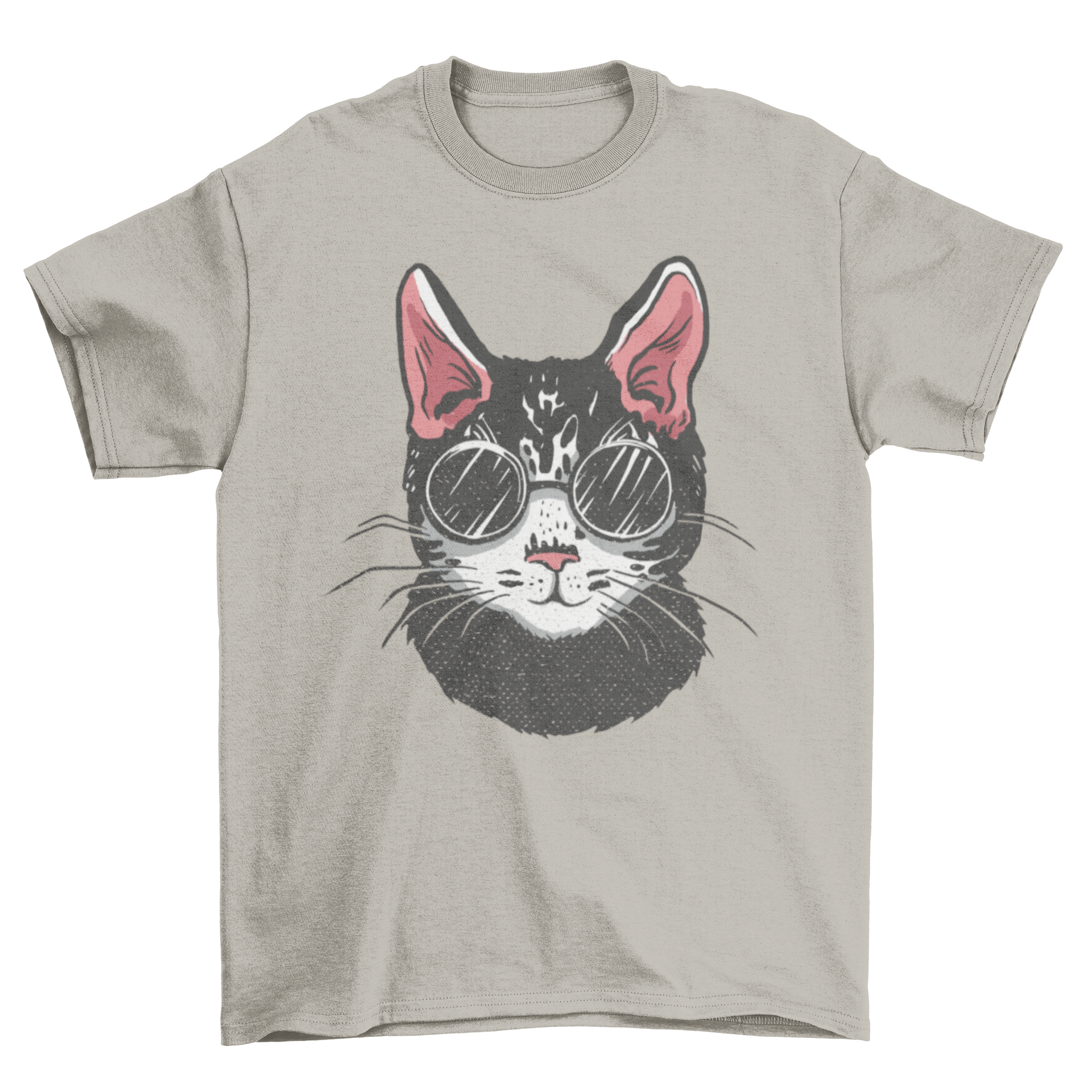 A stylish black t-shirt featuring a black cat wearing sunglasses, perfect for cat lovers.