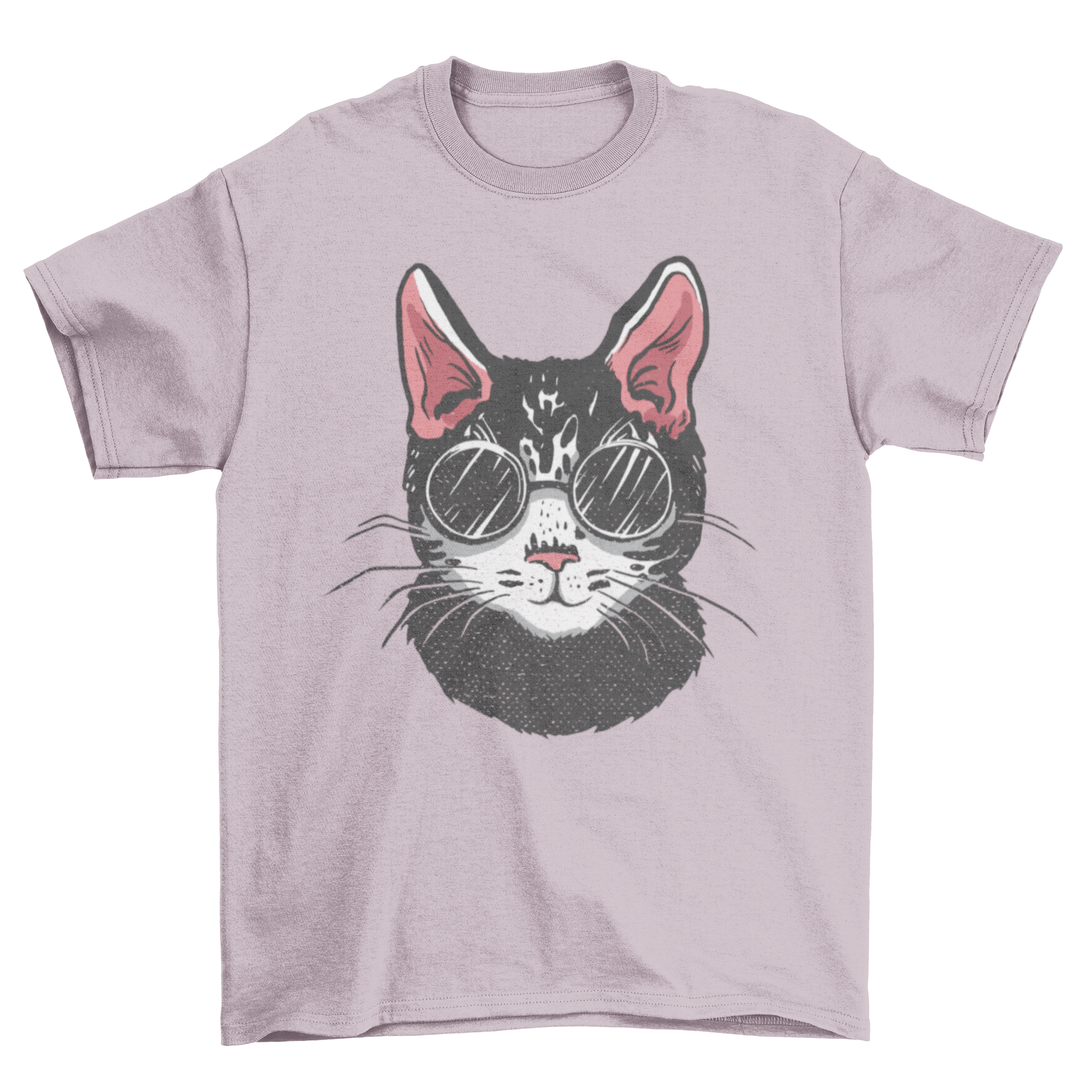 A stylish black t-shirt featuring a black cat wearing sunglasses, perfect for cat lovers.