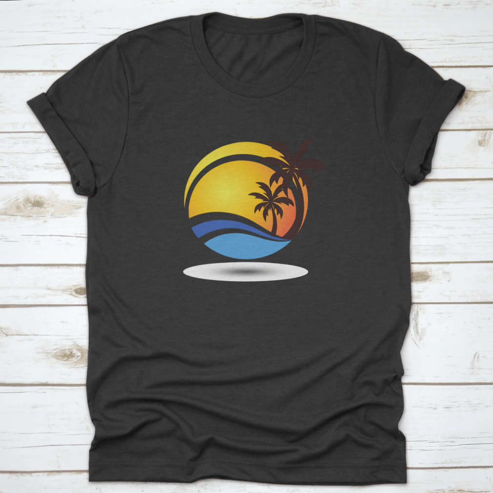 Black Coconut Tree T-shirt featuring a vibrant ocean wave design, made from 100% cotton for comfort and style.