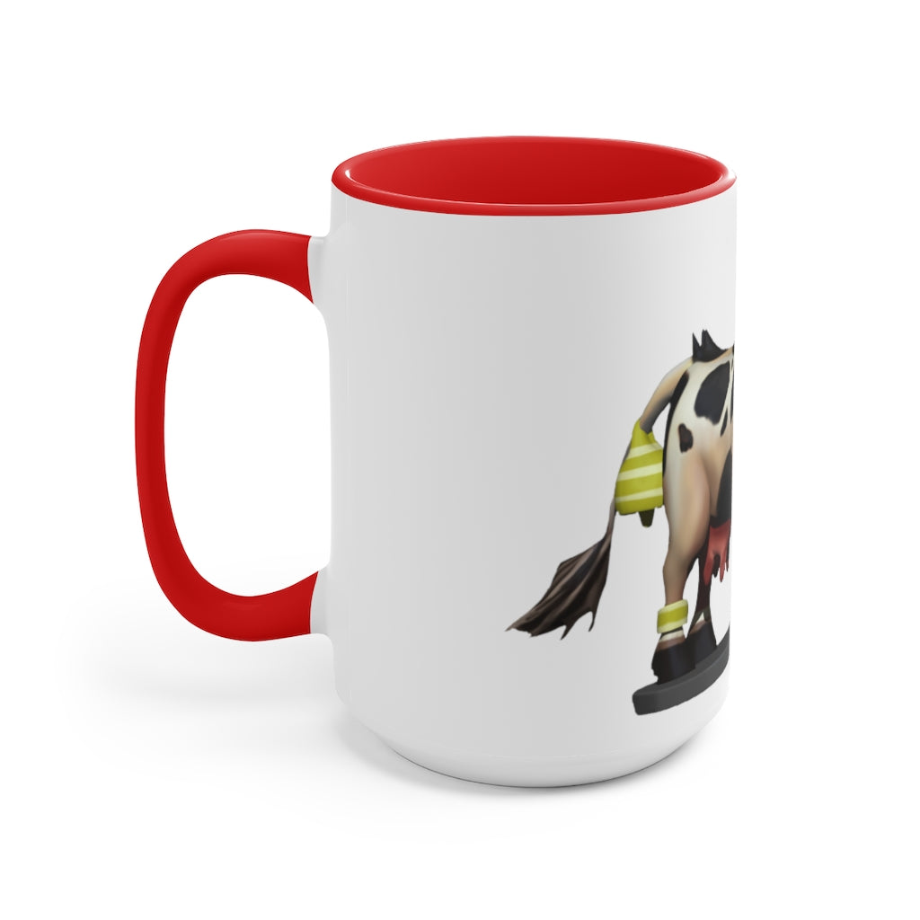 Black Cow Accent Mug featuring a white exterior with a colored interior and handle, available in red, pink, and black options.