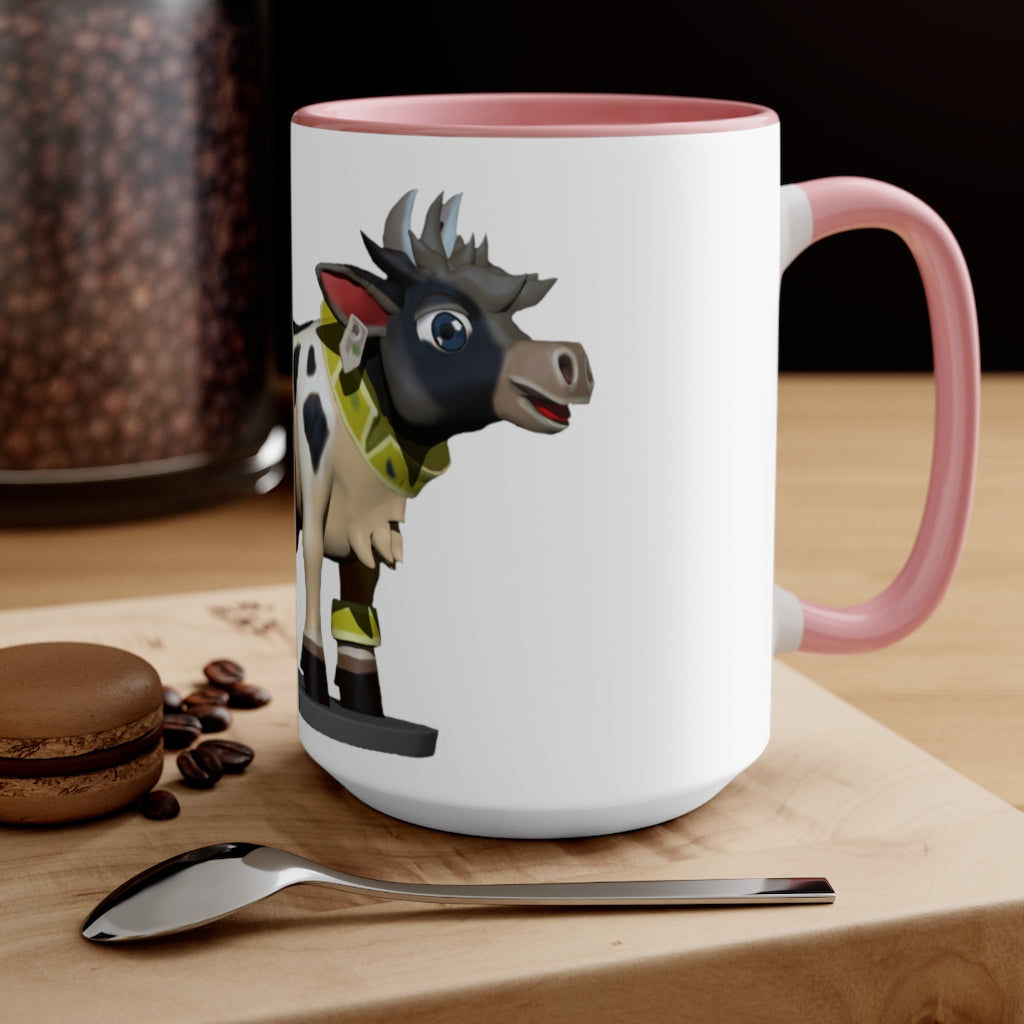 Black Cow Accent Mug featuring a white exterior with a colored interior and handle, available in red, pink, and black options.