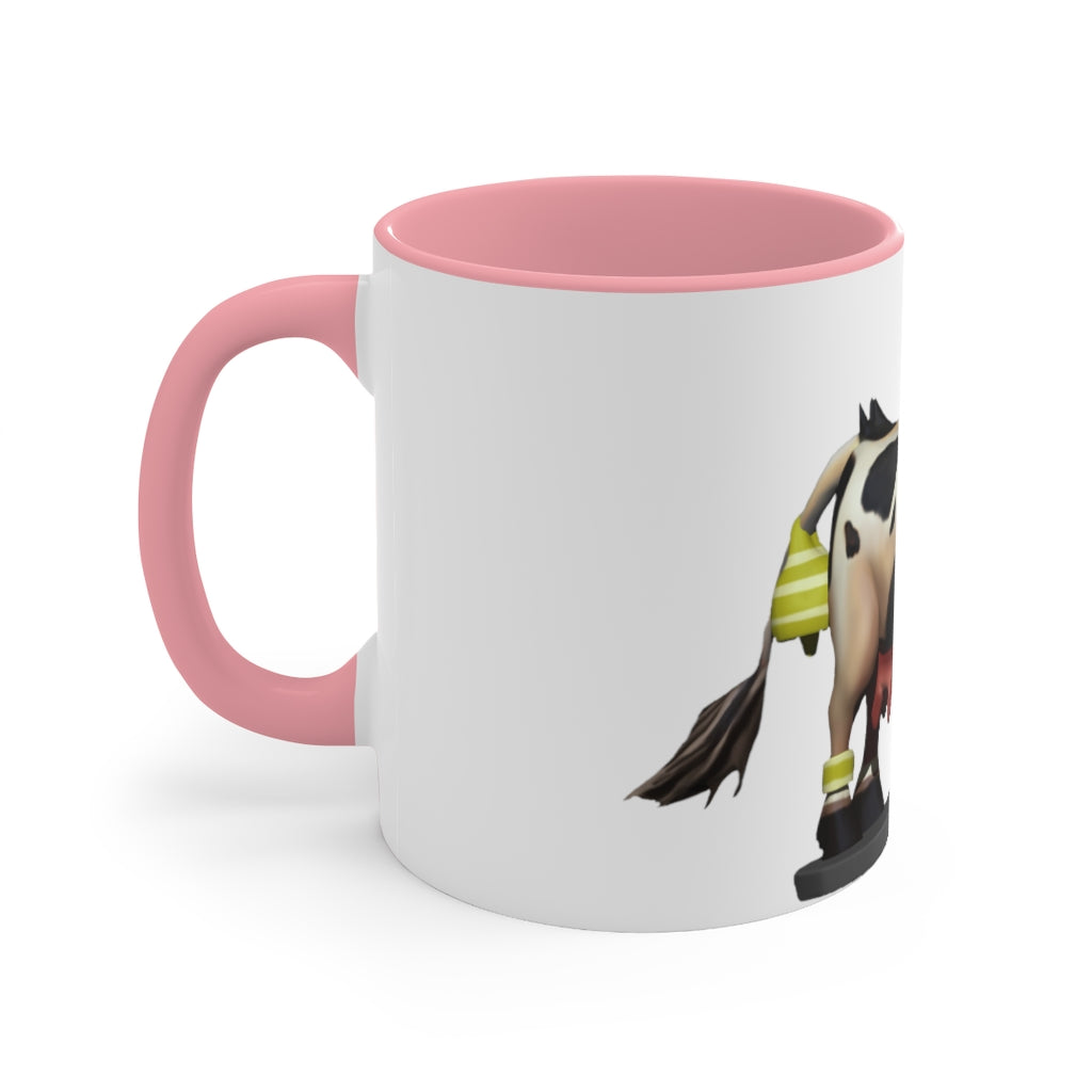 Black Cow Accent Mug featuring a white exterior with a colored interior and handle, available in red, pink, and black options.