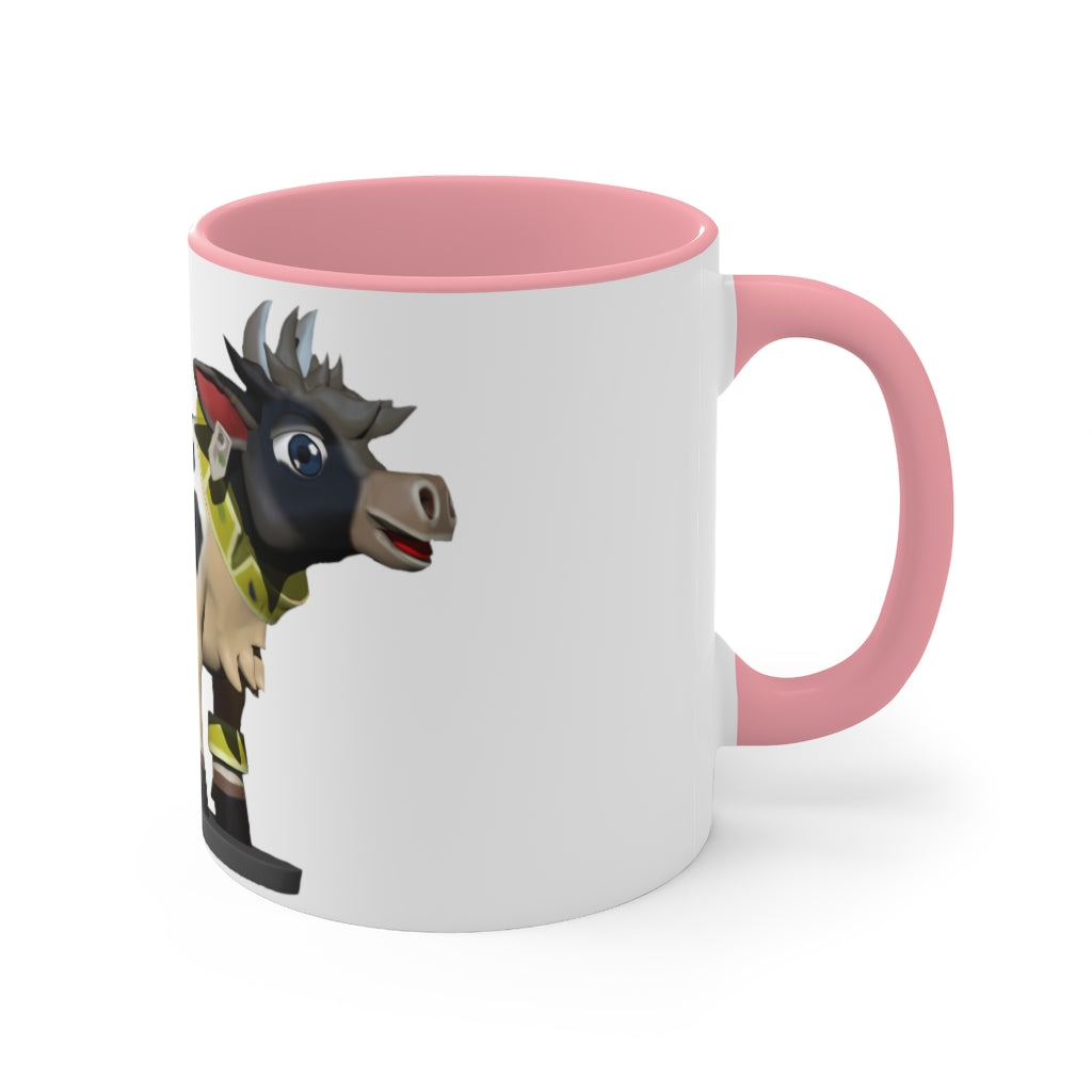 Black Cow Accent Mug featuring a white exterior with a colored interior and handle, available in red, pink, and black options.