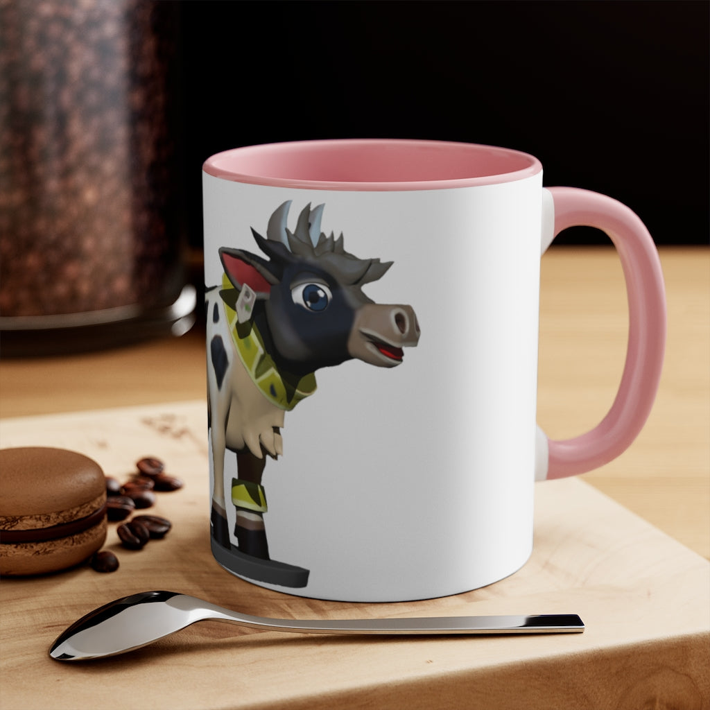 Black Cow Accent Mug featuring a white exterior with a colored interior and handle, available in red, pink, and black options.