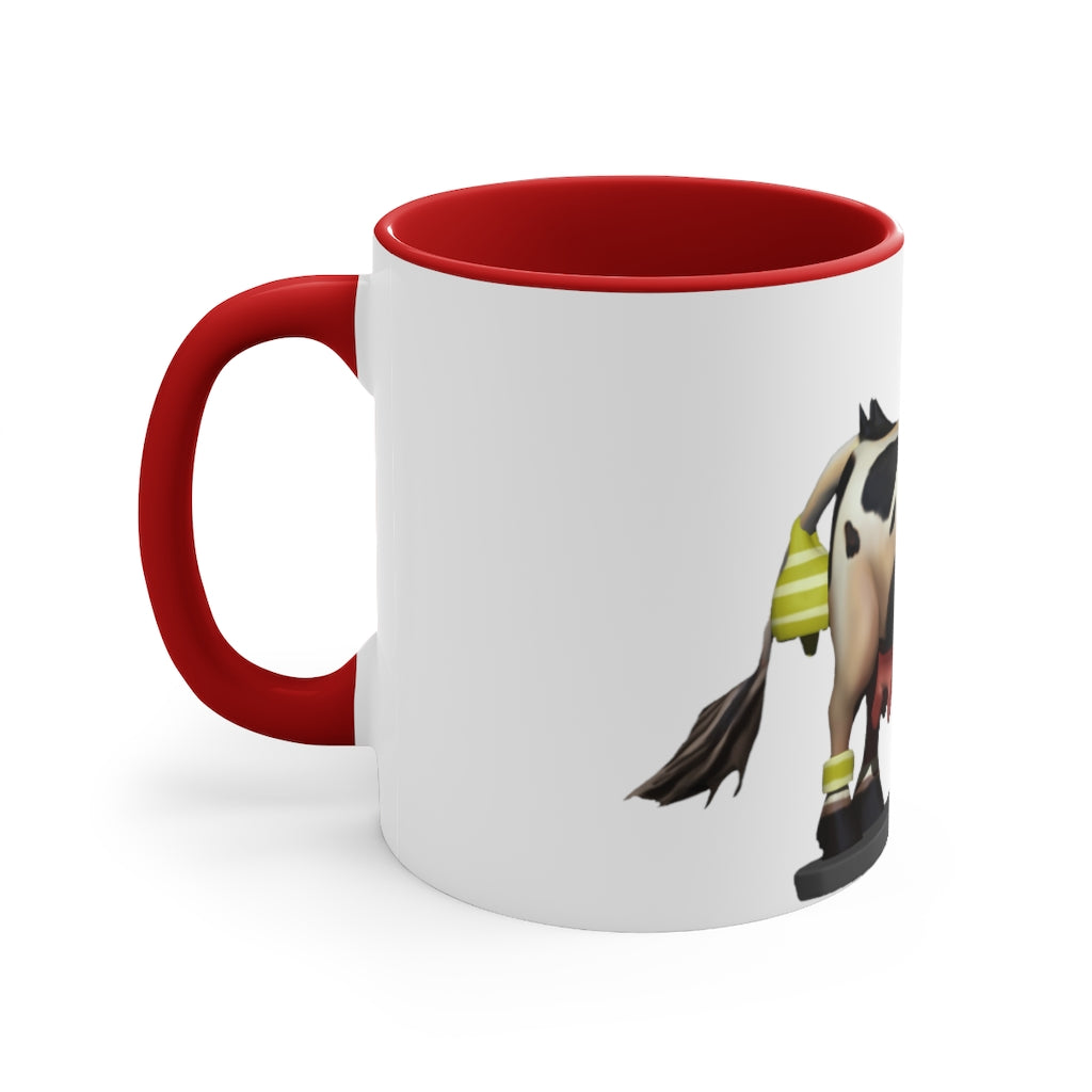 Black Cow Accent Mug featuring a white exterior with a colored interior and handle, available in red, pink, and black options.