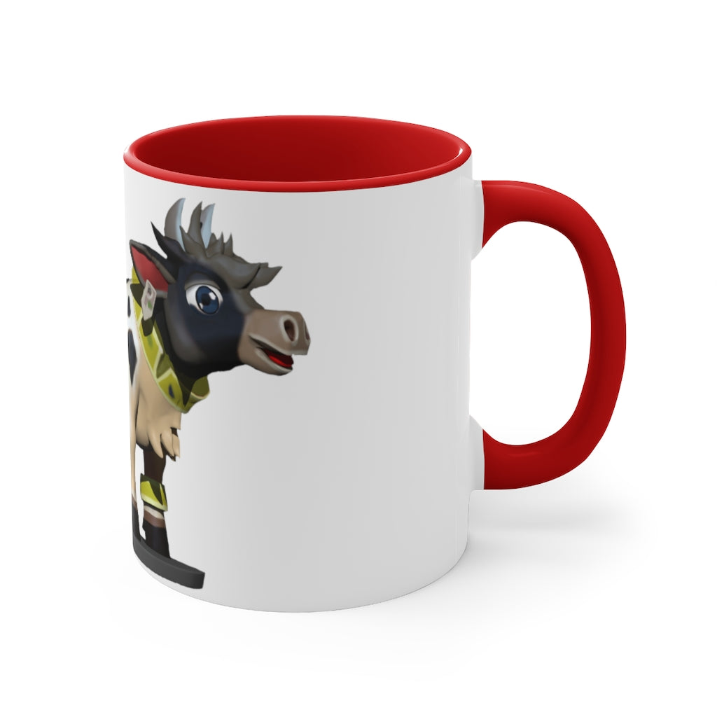 Black Cow Accent Mug featuring a white exterior with a colored interior and handle, available in red, pink, and black options.