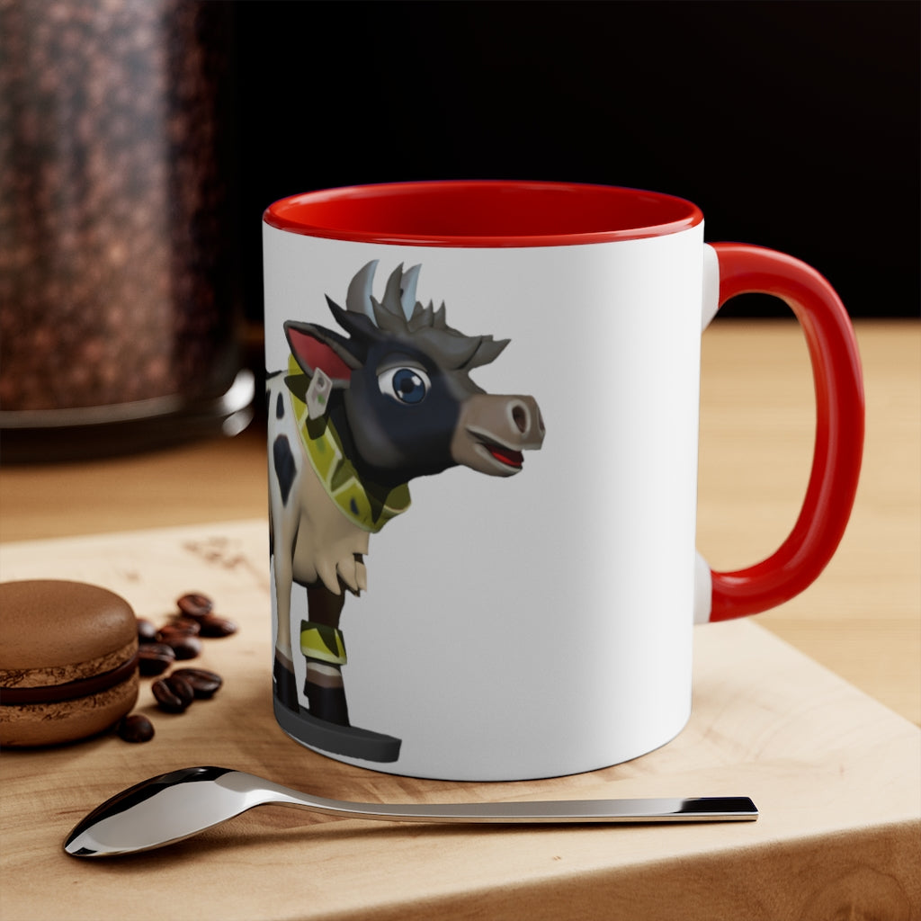 Black Cow Accent Mug featuring a white exterior with a colored interior and handle, available in red, pink, and black options.