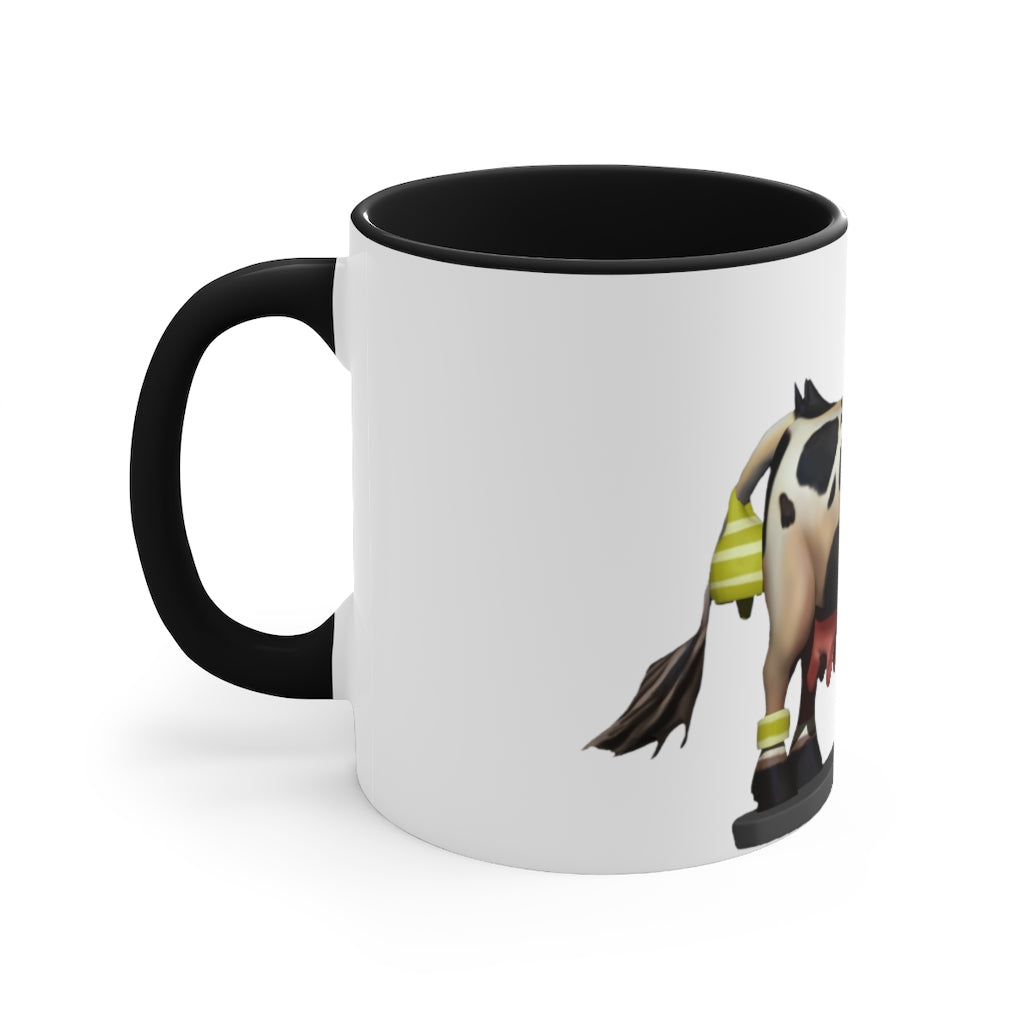 Black Cow Accent Mug featuring a white exterior with a colored interior and handle, available in red, pink, and black options.