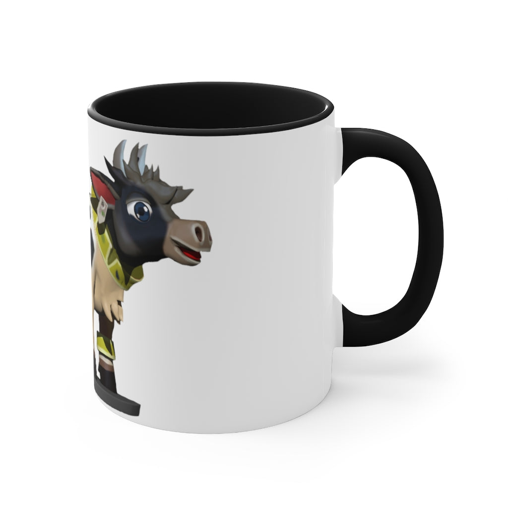 Black Cow Accent Mug featuring a white exterior with a colored interior and handle, available in red, pink, and black options.