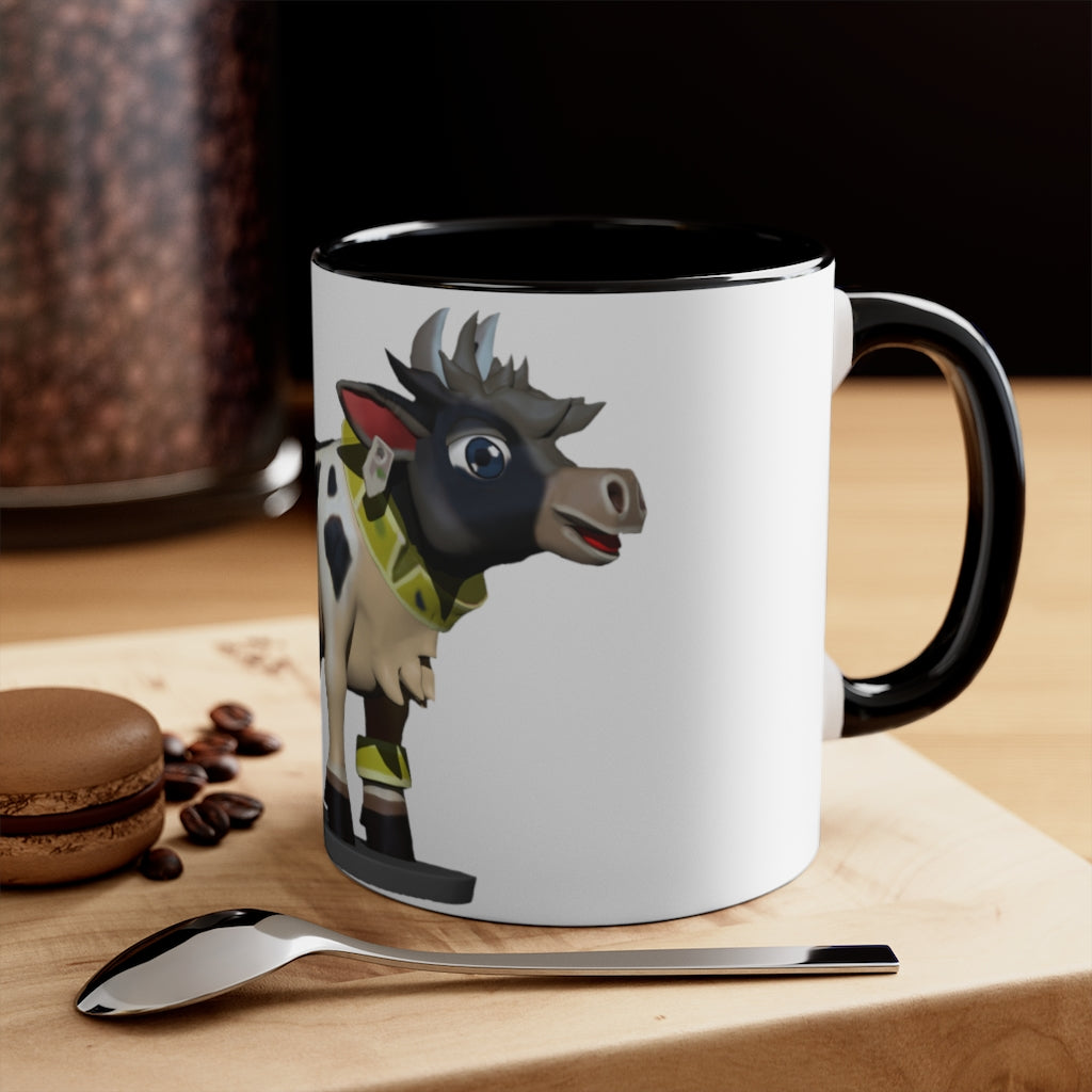 Black Cow Accent Mug featuring a white exterior with a colored interior and handle, available in red, pink, and black options.