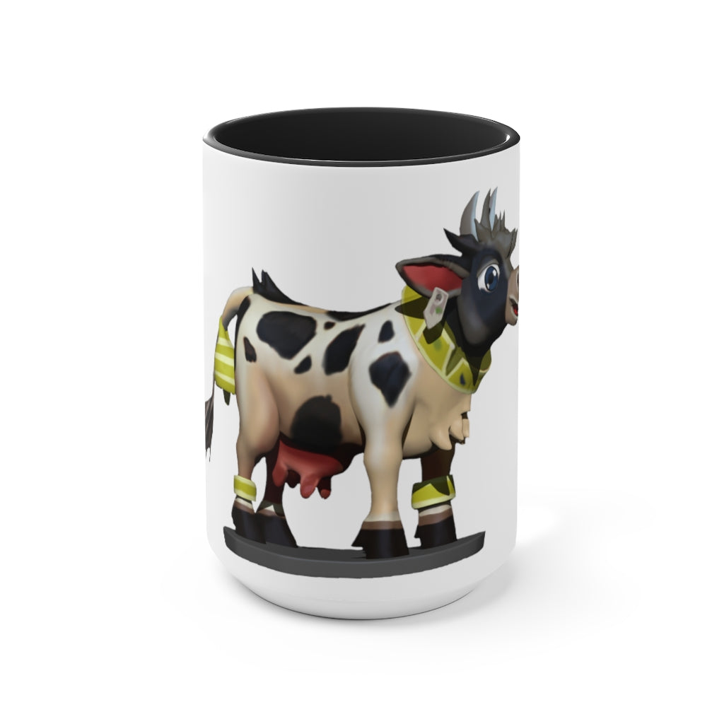 Black Cow Accent Mug featuring a white exterior with a colored interior and handle, available in red, pink, and black options.