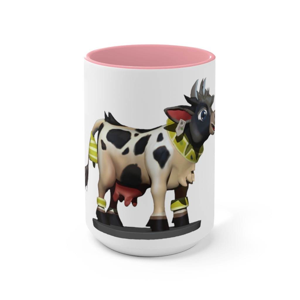 Black Cow Accent Mug featuring a white exterior with a colored interior and handle, available in red, pink, and black options.