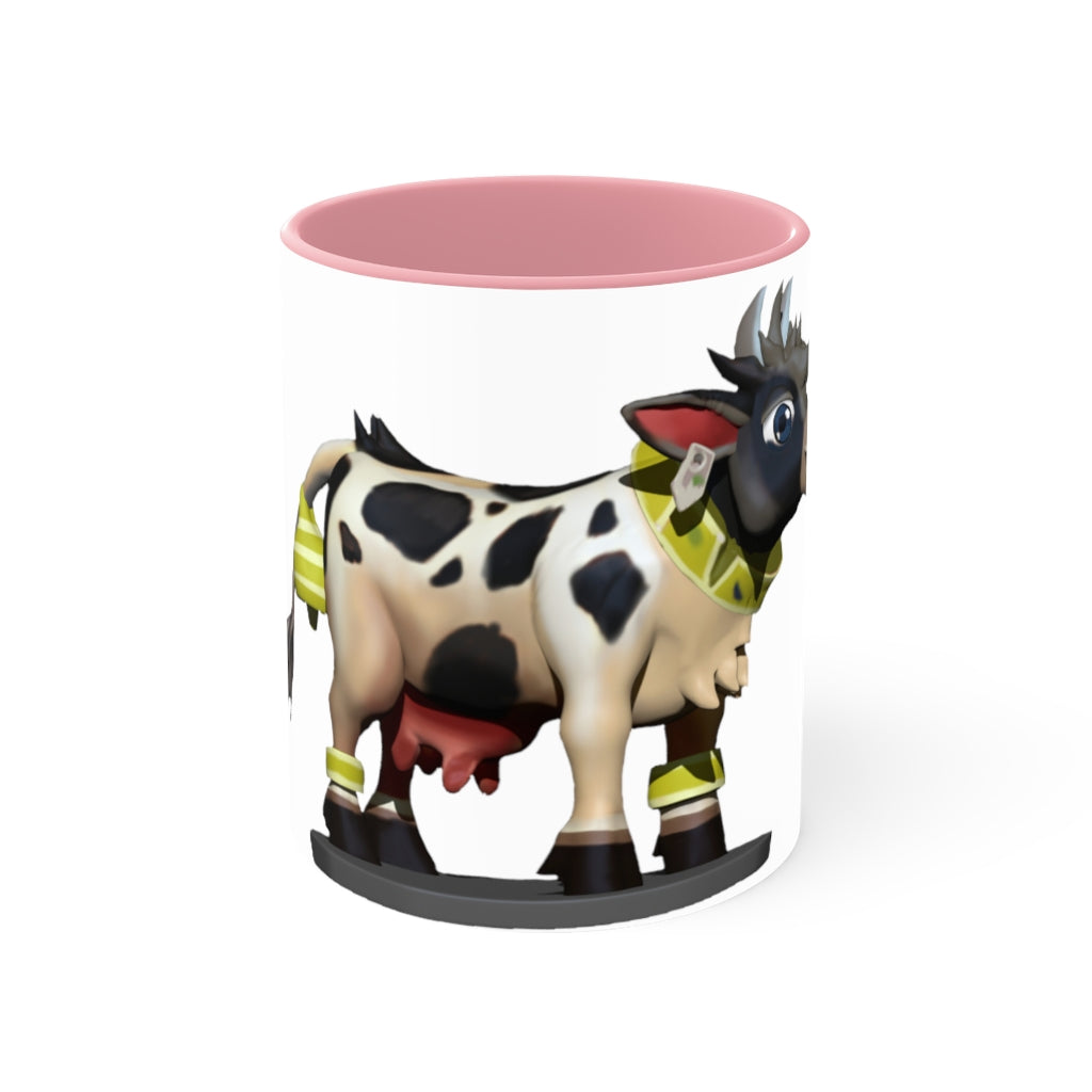 Black Cow Accent Mug featuring a white exterior with a colored interior and handle, available in red, pink, and black options.