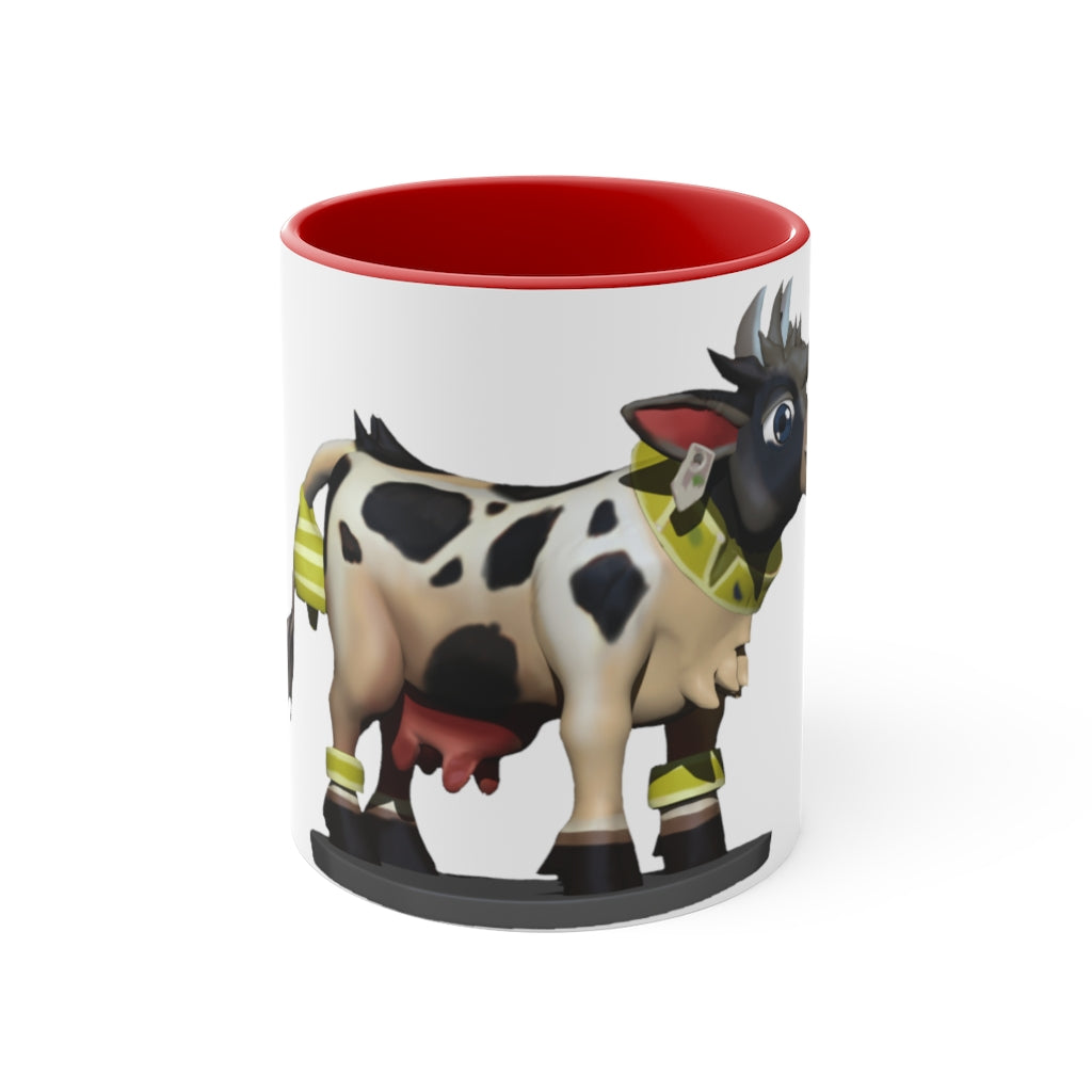 Black Cow Accent Mug featuring a white exterior with a colored interior and handle, available in red, pink, and black options.