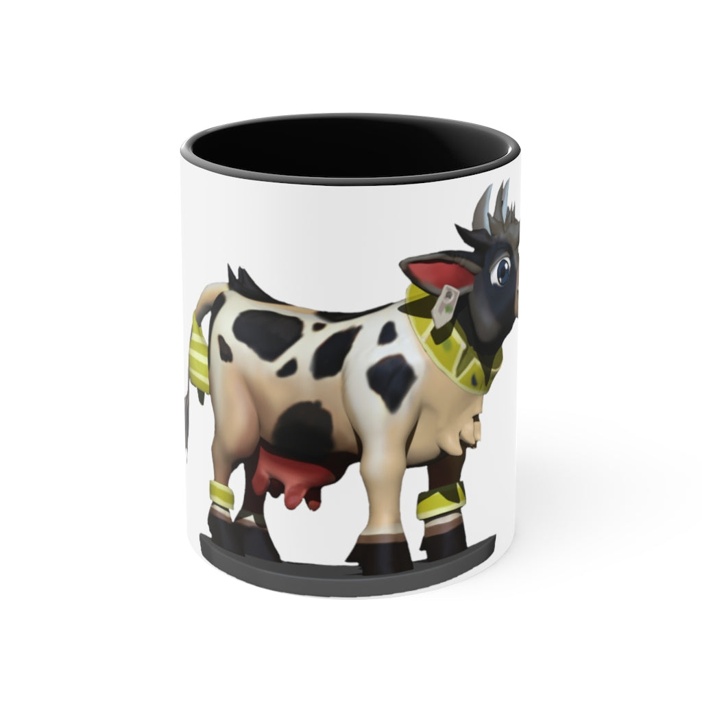 Black Cow Accent Mug featuring a white exterior with a colored interior and handle, available in red, pink, and black options.