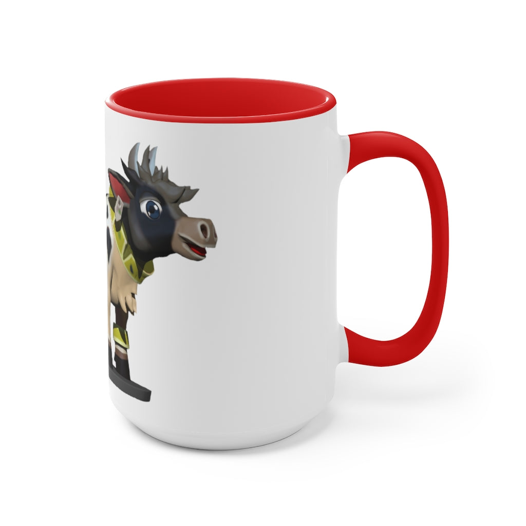 Black Cow Accent Mug featuring a white exterior with a colored interior and handle, available in red, pink, and black options.