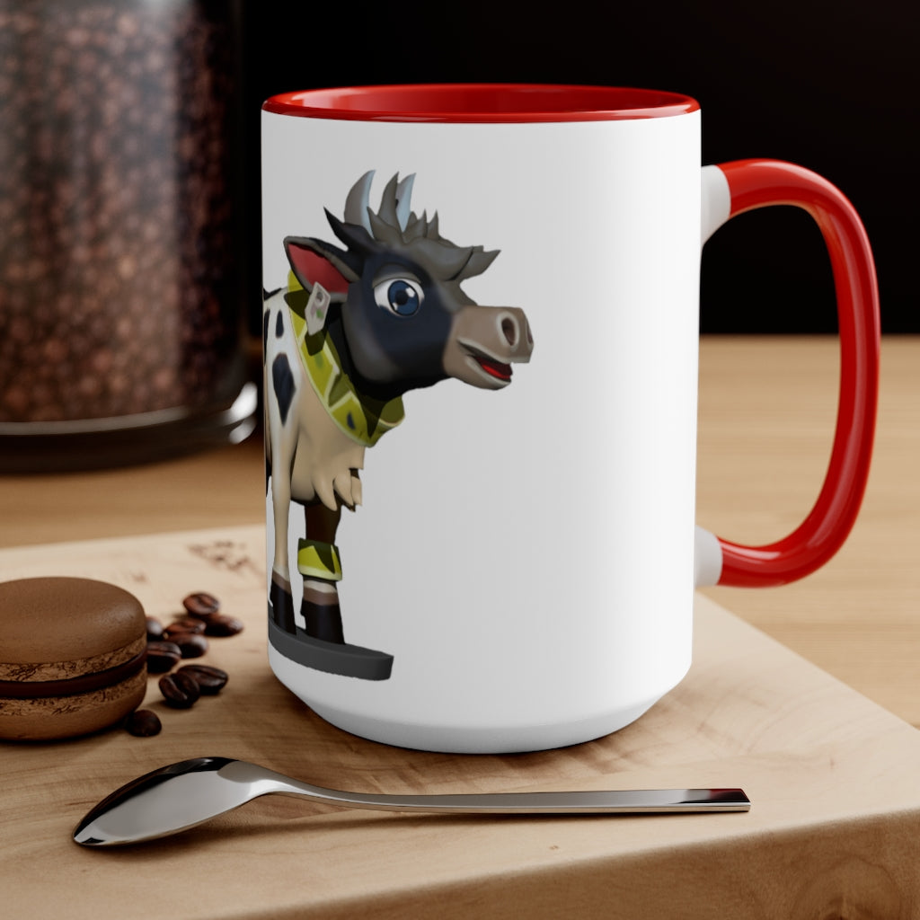 Black Cow Accent Mug featuring a white exterior with a colored interior and handle, available in red, pink, and black options.