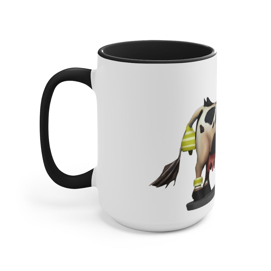 Black Cow Accent Mug featuring a white exterior with a colored interior and handle, available in red, pink, and black options.