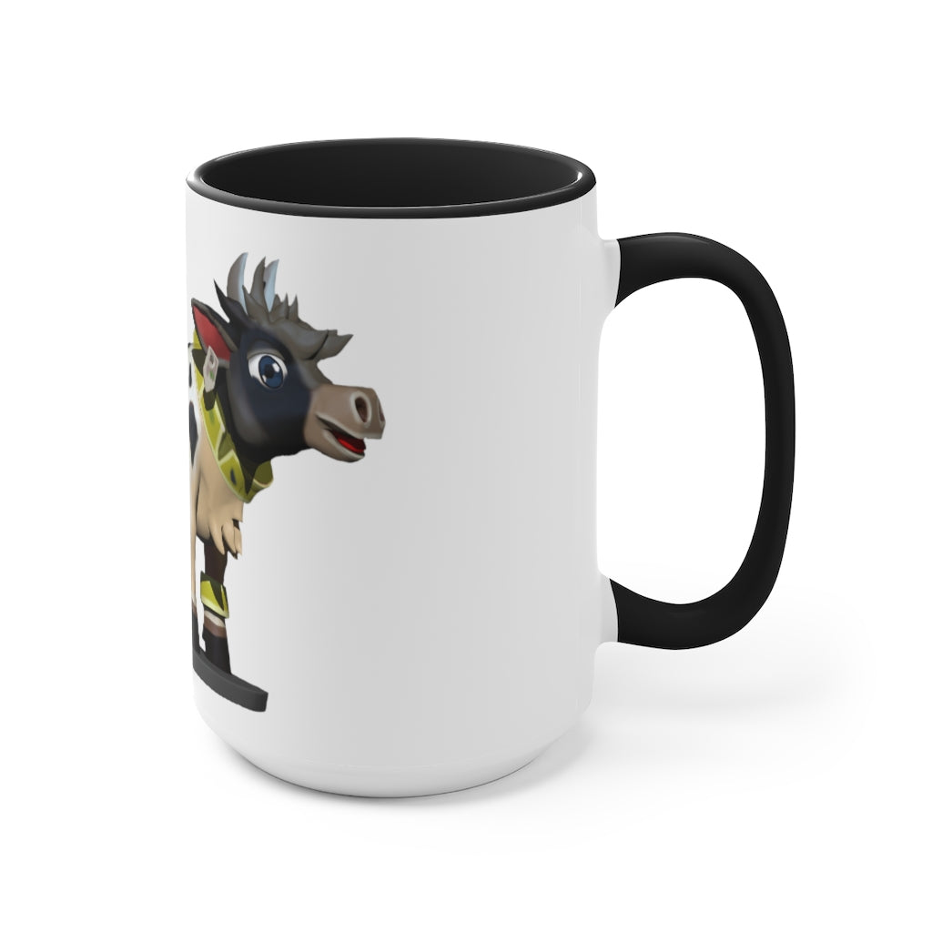 Black Cow Accent Mug featuring a white exterior with a colored interior and handle, available in red, pink, and black options.