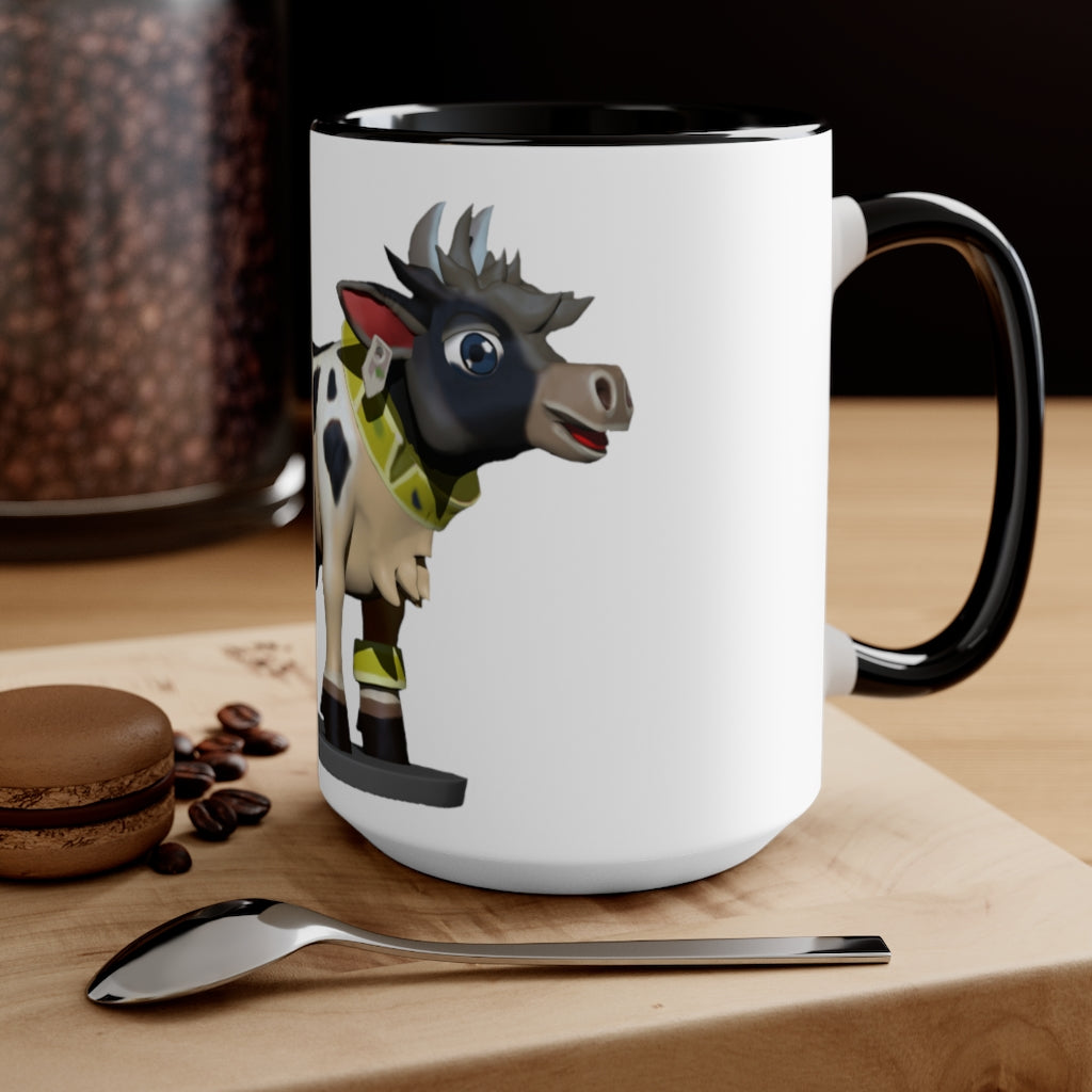 Black Cow Accent Mug featuring a white exterior with a colored interior and handle, available in red, pink, and black options.