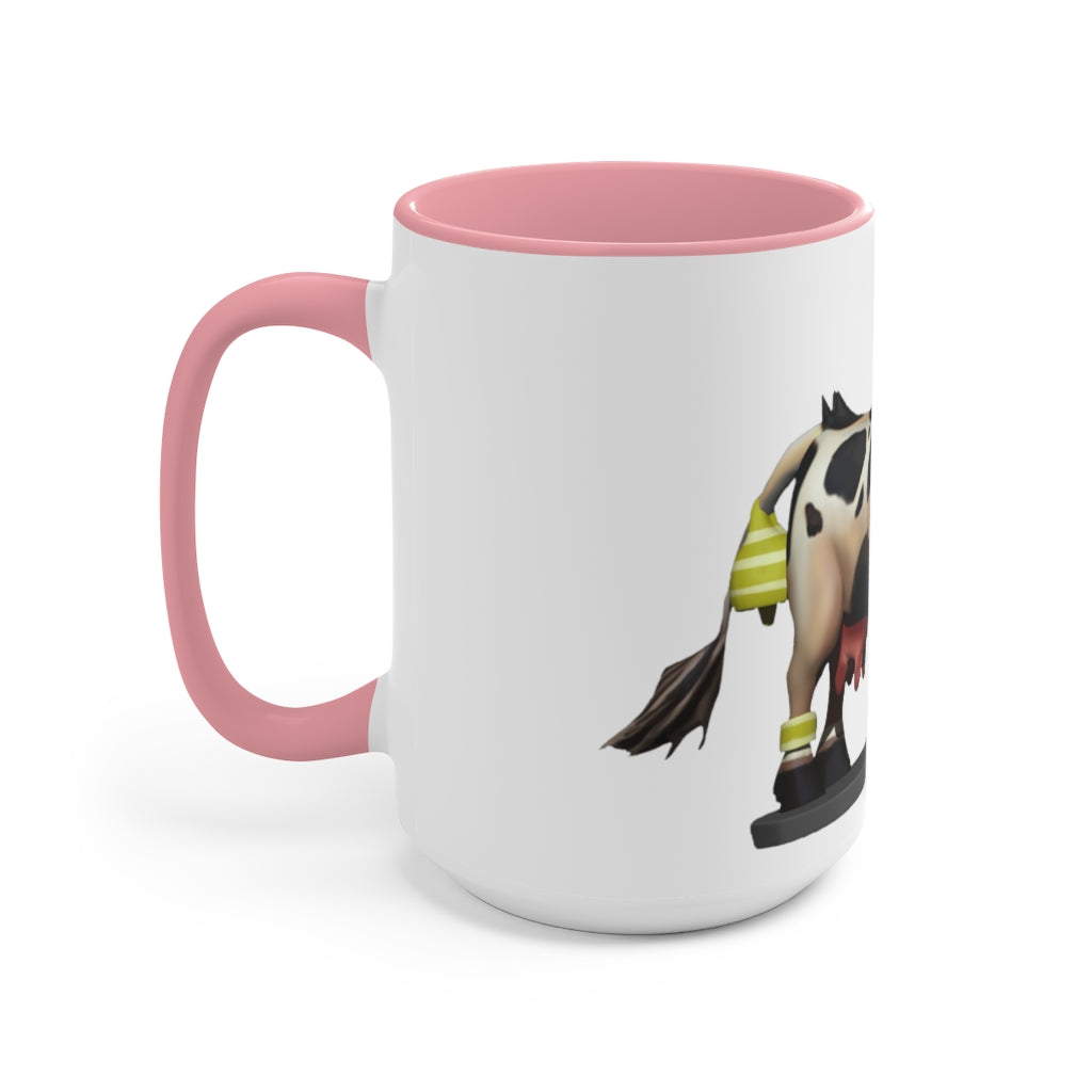 Black Cow Accent Mug featuring a white exterior with a colored interior and handle, available in red, pink, and black options.