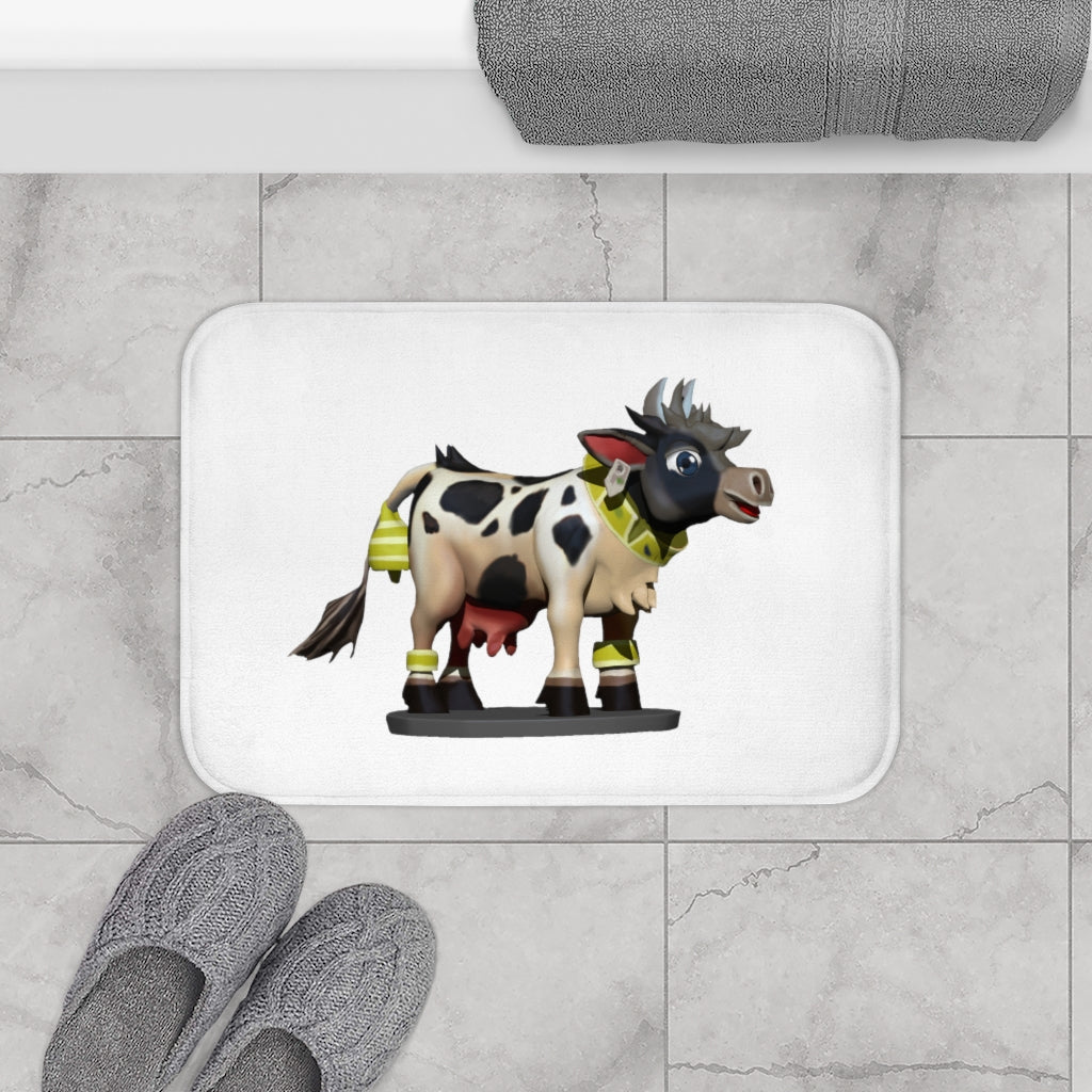 Black Cow Bath Mat with anti-slip backing, featuring a stylish cow design in a soft microfiber material.