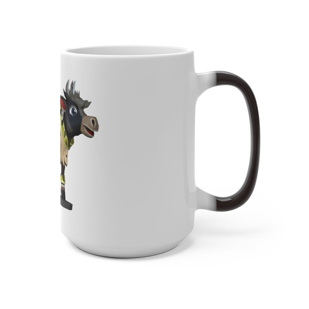 Black Cow Color Changing Mug showcasing its color-changing feature with a warm beverage inside.