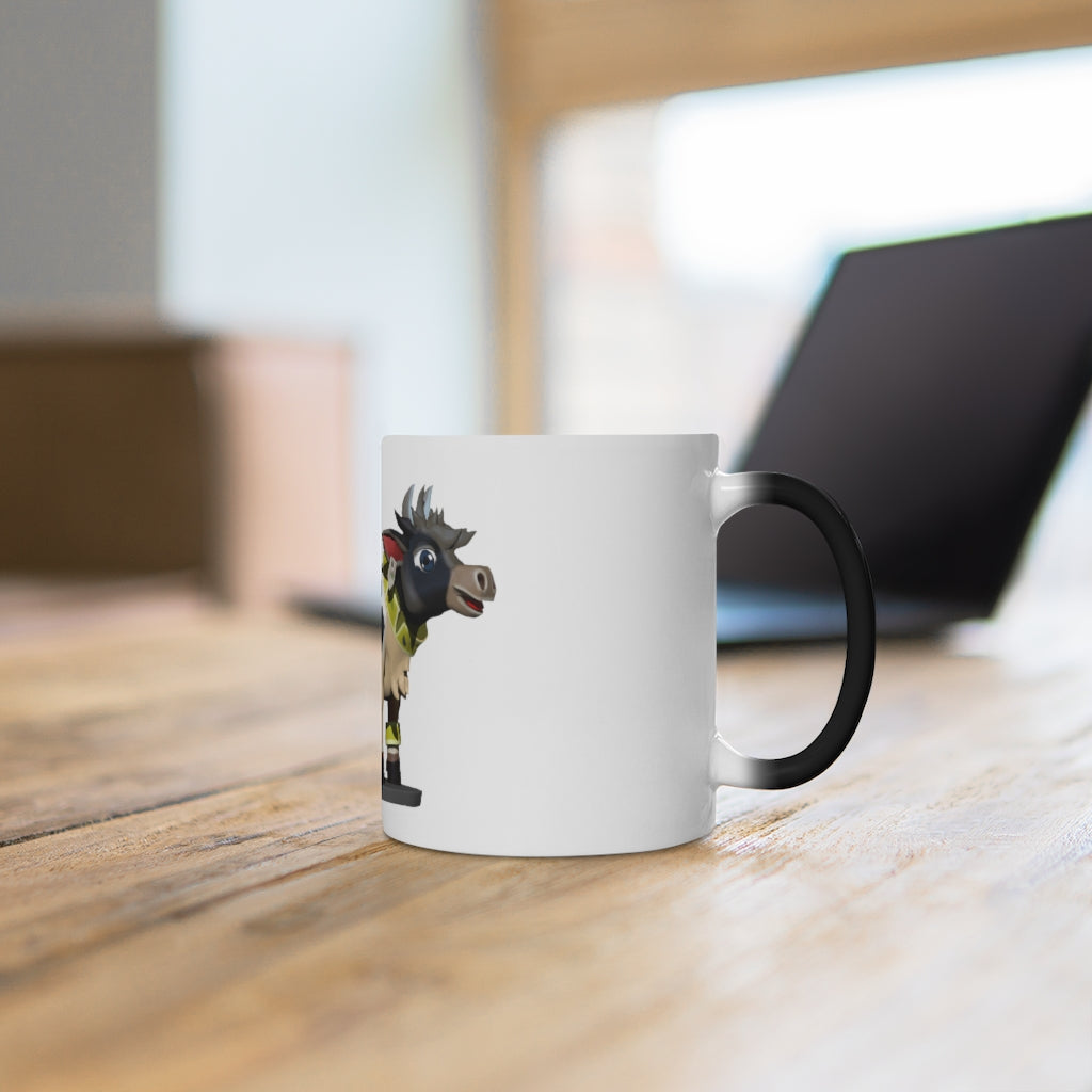 Black Cow Color Changing Mug showcasing its color-changing feature with a warm beverage inside.