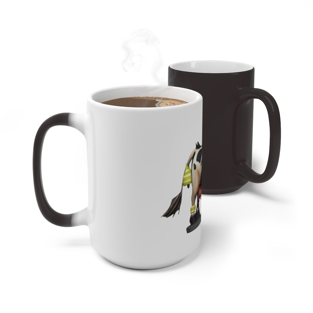 Black Cow Color Changing Mug showcasing its color-changing feature with a warm beverage inside.