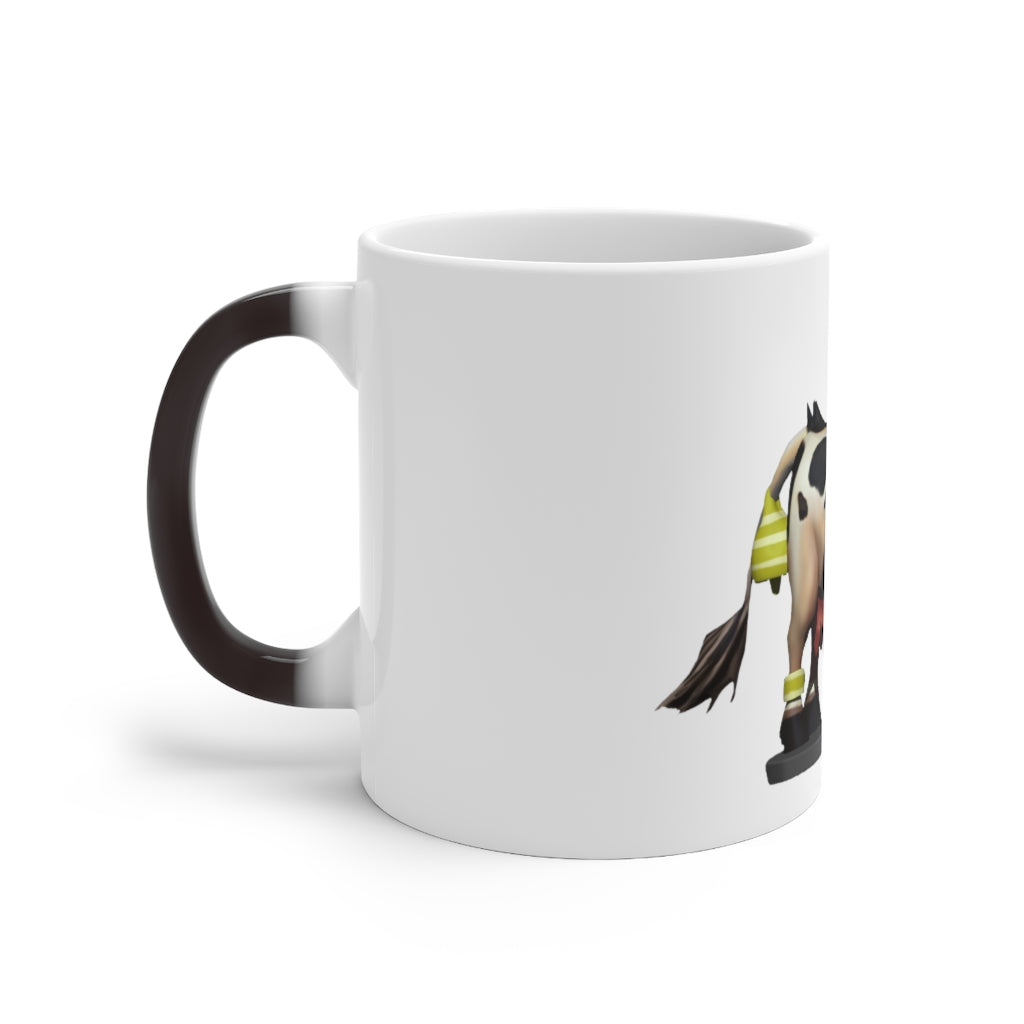 Black Cow Color Changing Mug showcasing its color-changing feature with a warm beverage inside.