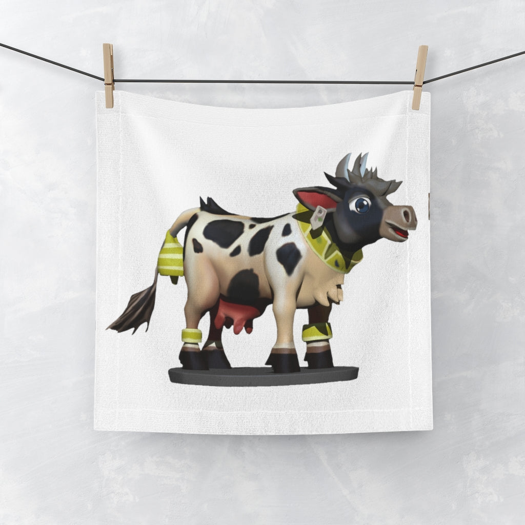 Black Cow Face Towel featuring a customizable polyester front and soft cotton back, ideal for bathroom use.